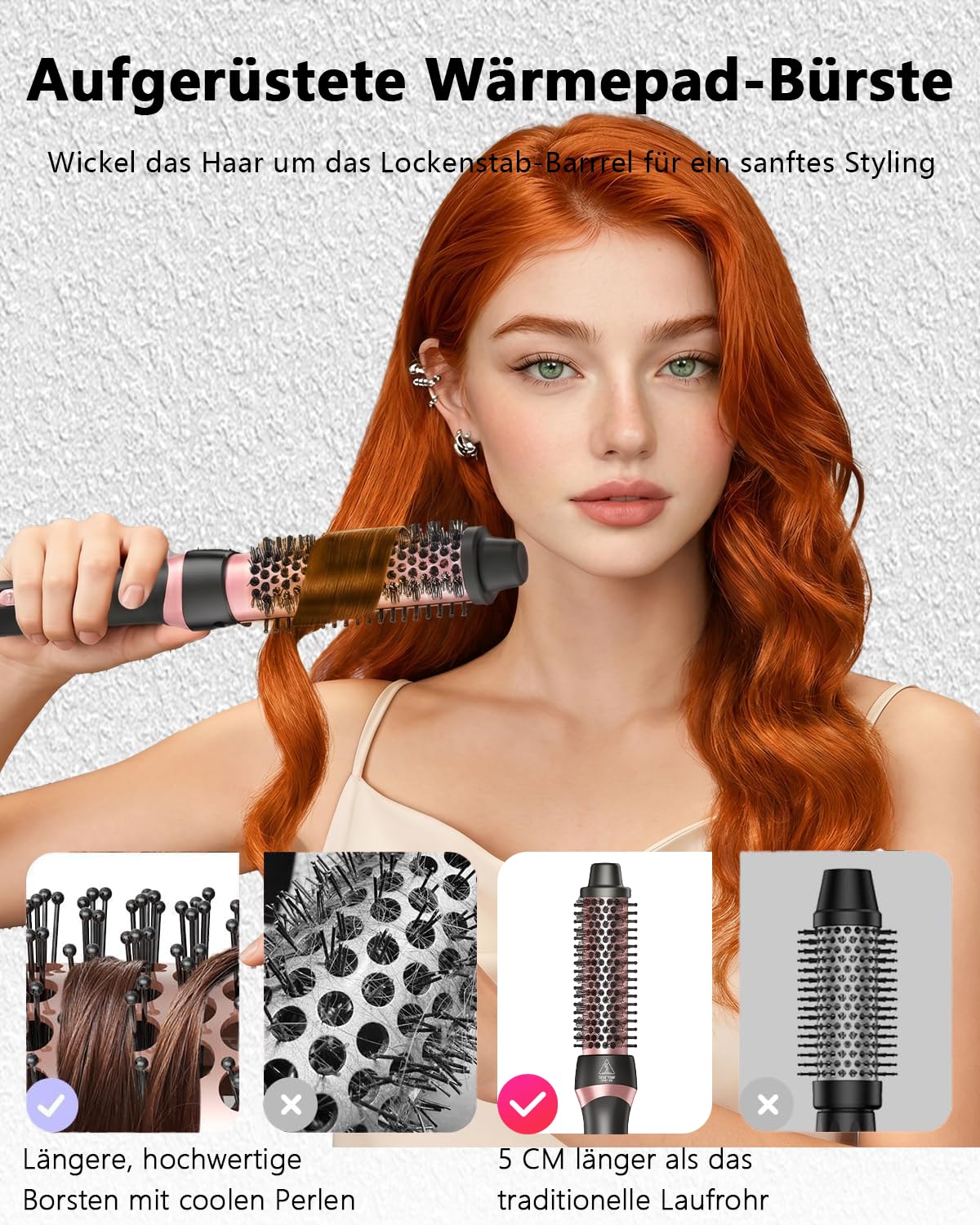 Lockenstab-Set, 5-in-1 Multi-Lockenstab-Set mit 1 Thermobürste, 1 * 3-Wellen-Lockenstab und 3 austauschbaren Keramik-Lockenstäben für Frauen mit allen Haartypen, Doppelspannung**