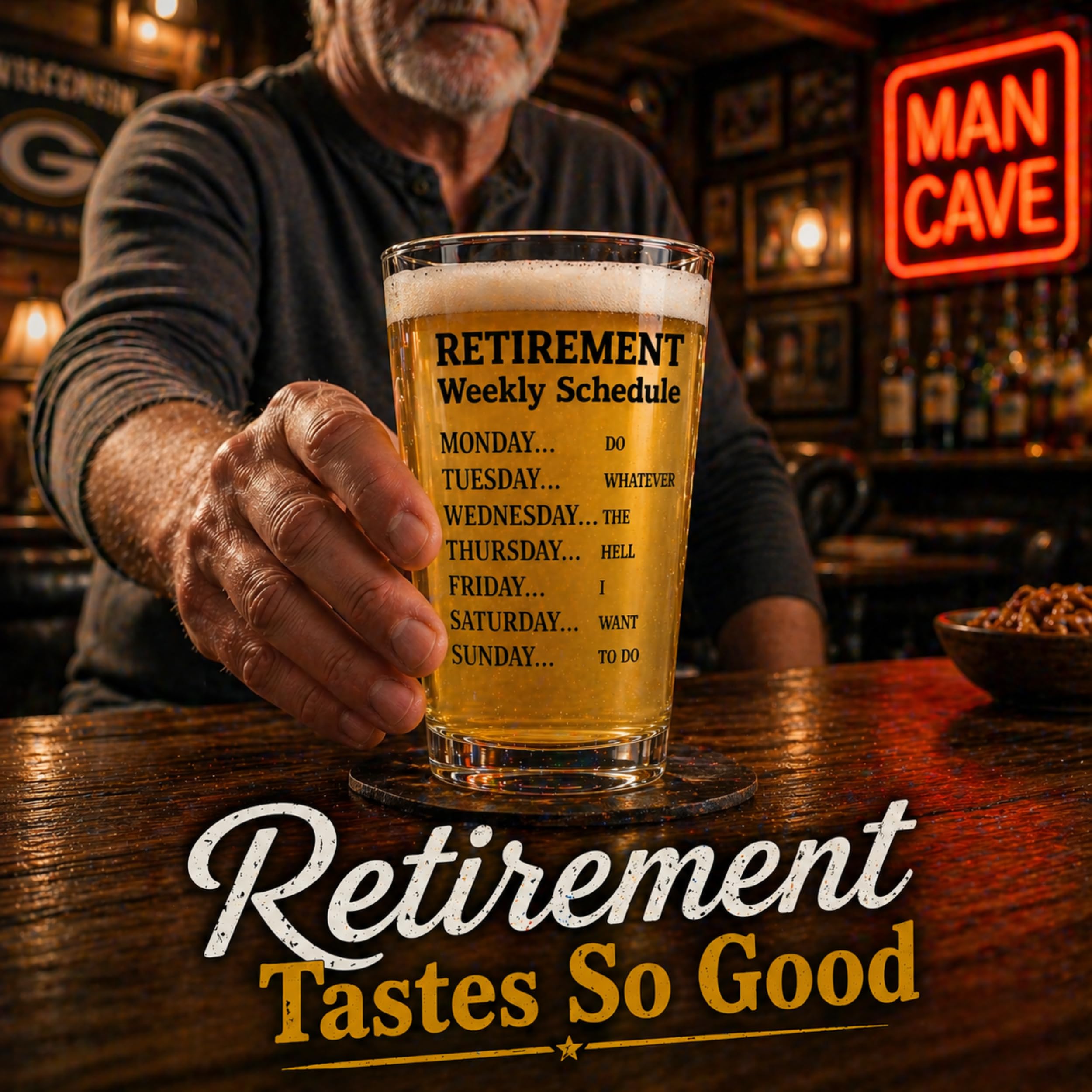 Regalos de jubilación para hombres, vaso de cerveza de calendario semanal de jubilación, divertido vaso de cerveza único regalo de jubilación para papá, abuelo, amigos, familia y compañeros de