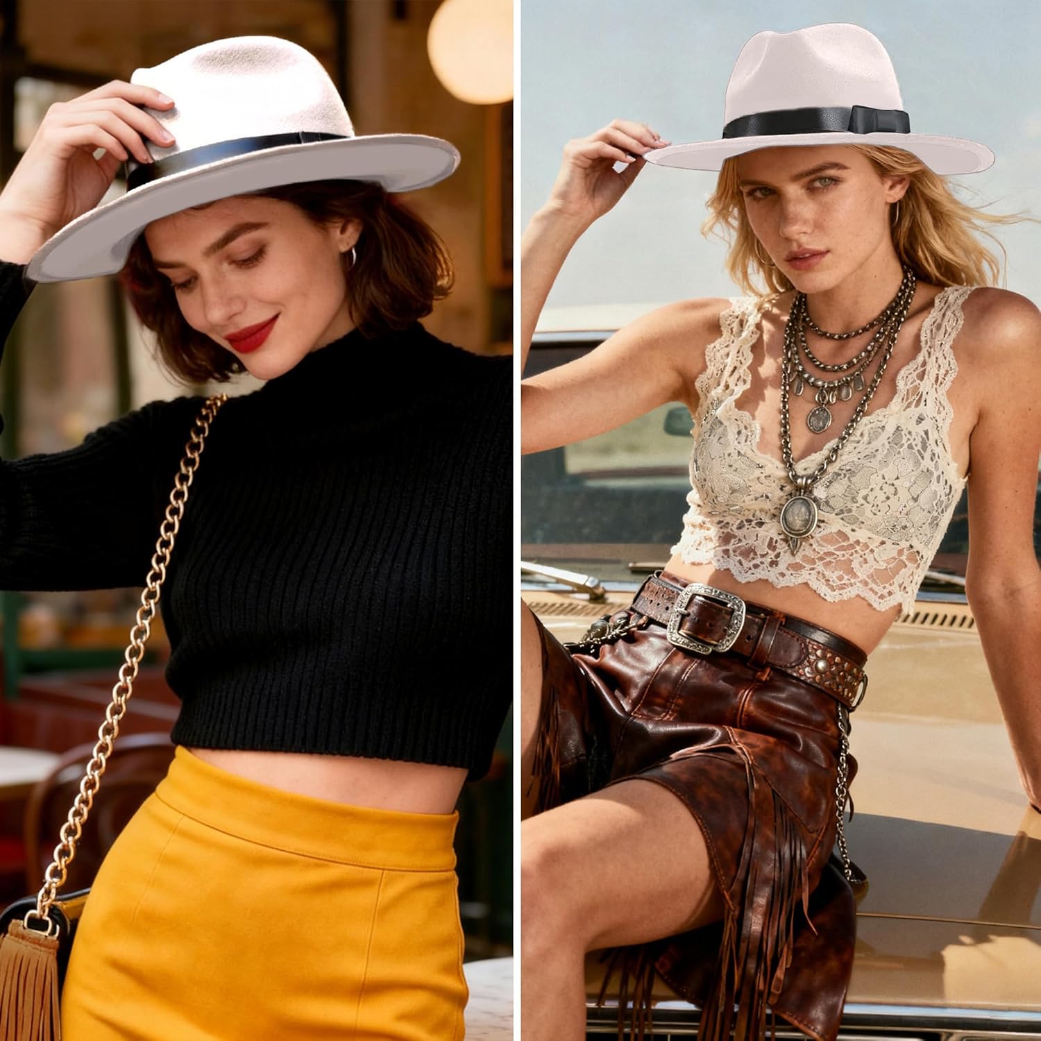 BABEYOND 1920s Fedora Hat for Men Gatsby Wide Brim Fedora Hat Felt Panama Cap with Band for Women Men - Image 3