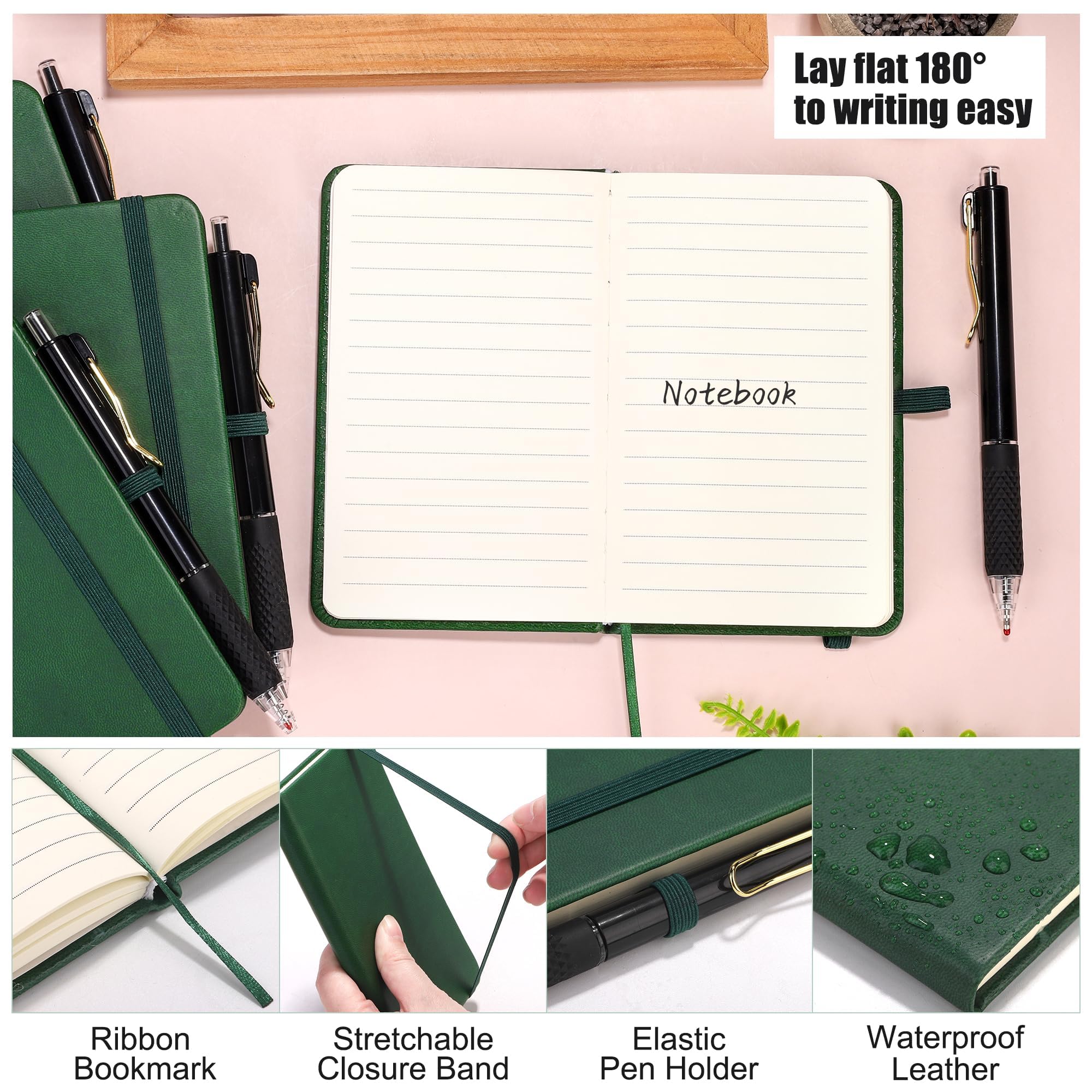 Aodaer Set di 50 quaderni tascabili con penne, 160 pagine, 8,9 x 14 cm, mini taccuino a righe, formato A6, in pelle, con copertina rigida, blocco note a righe con portapenne, per scuola, ufficio,