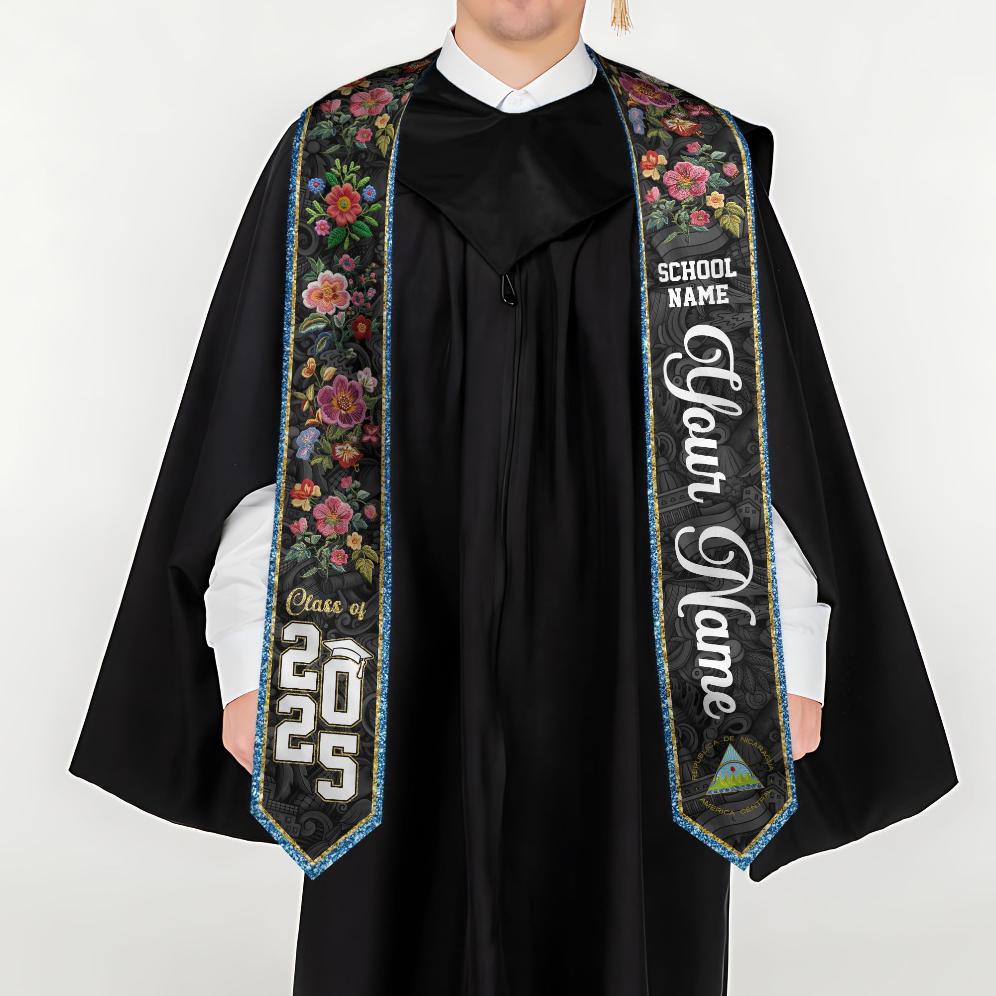 MonkeyVan Custom Nicaraguans Graduation Sash 2024 Graduation Sash Stole Flag Nicaraguans Men Women Nicaragua Graduation Stole NC19