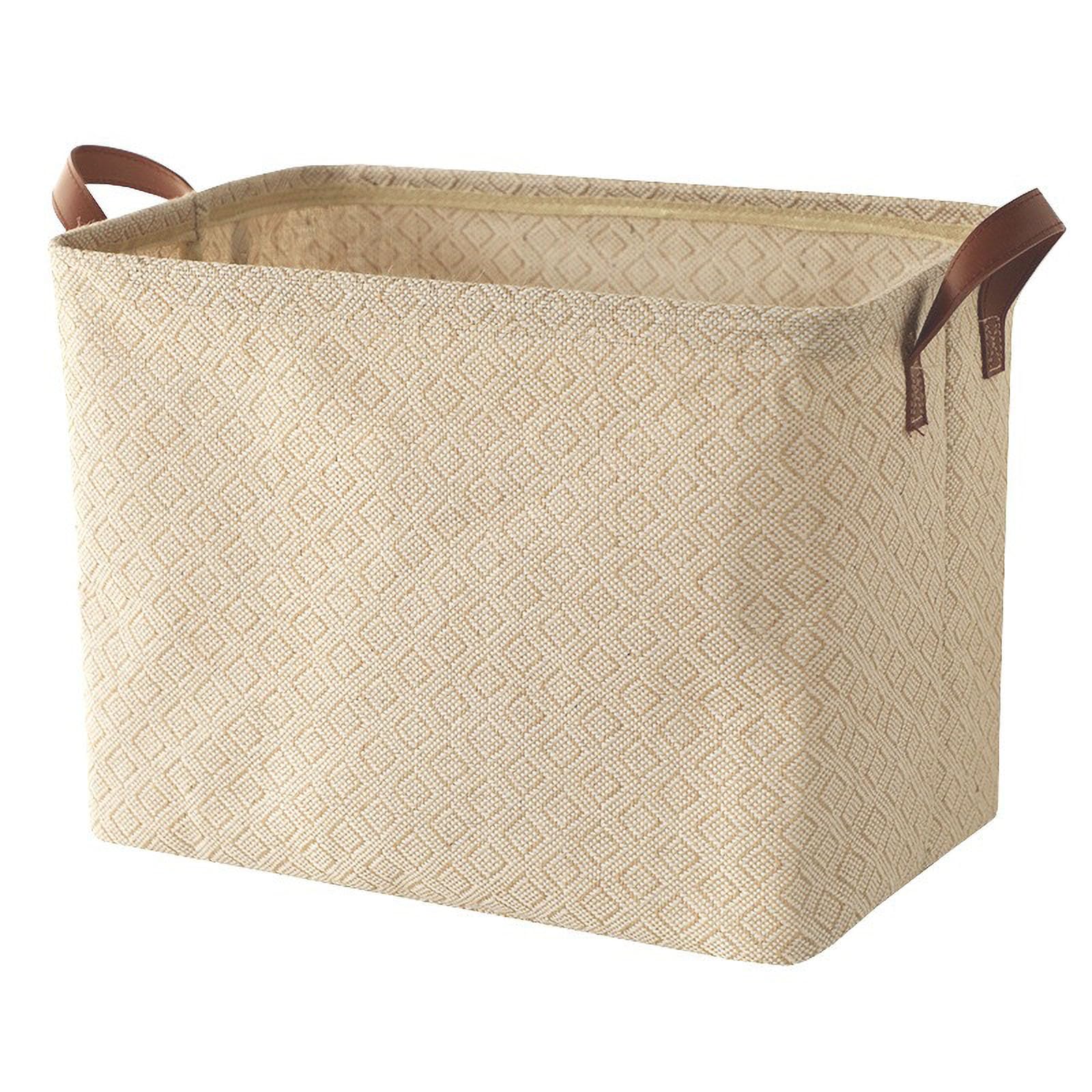 Spesh Jute Storage Basket with Handles, 38 * 27 * 28cm Collapsible Natural Woven Organiser Box Square Jute Storage Bin for Shelves Bathroom Wardrobes(Square Texture)