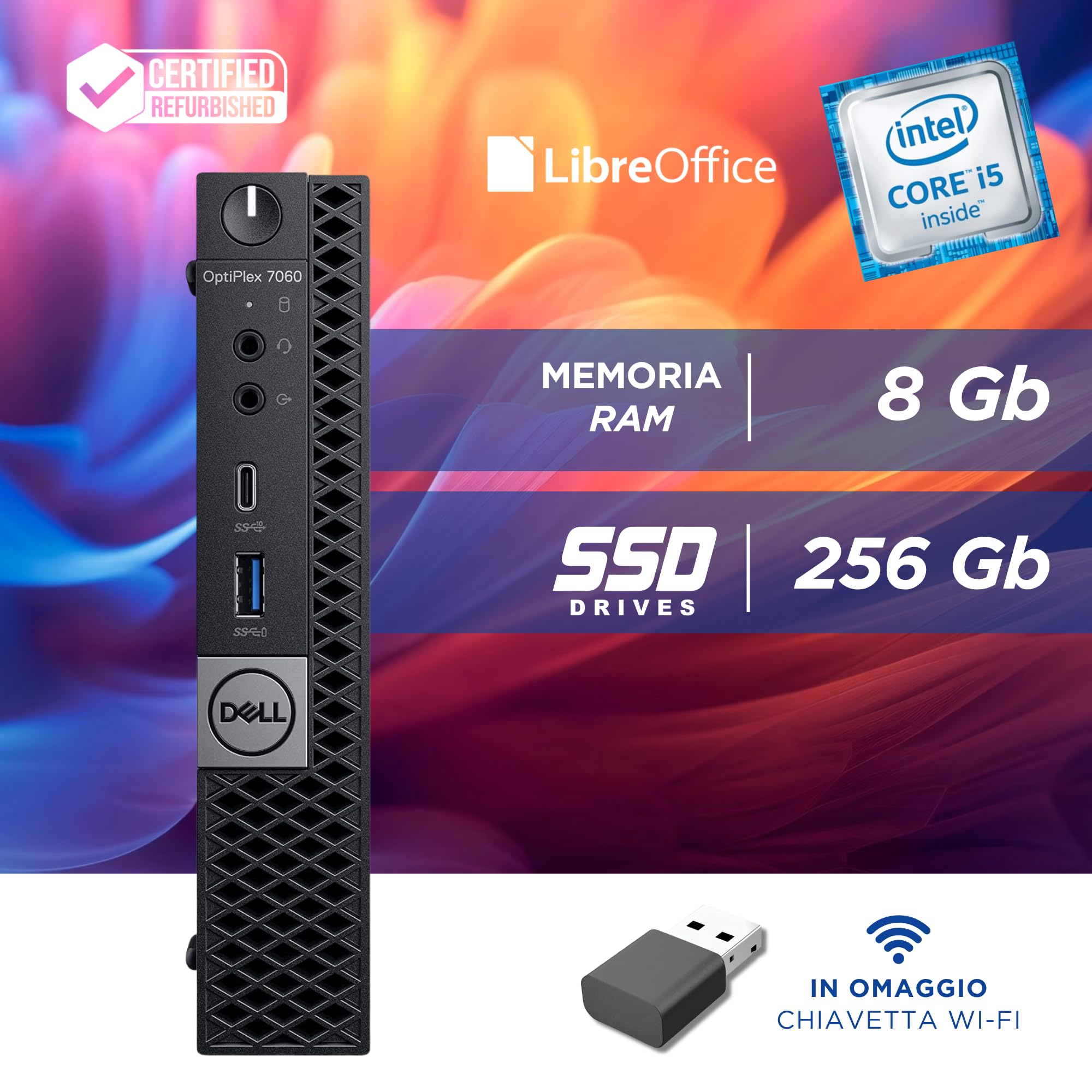 Dell OptiPlex 7060 Micro i5‑8500T 8GB SSD 256GB Win 11 (Ricondizionato)