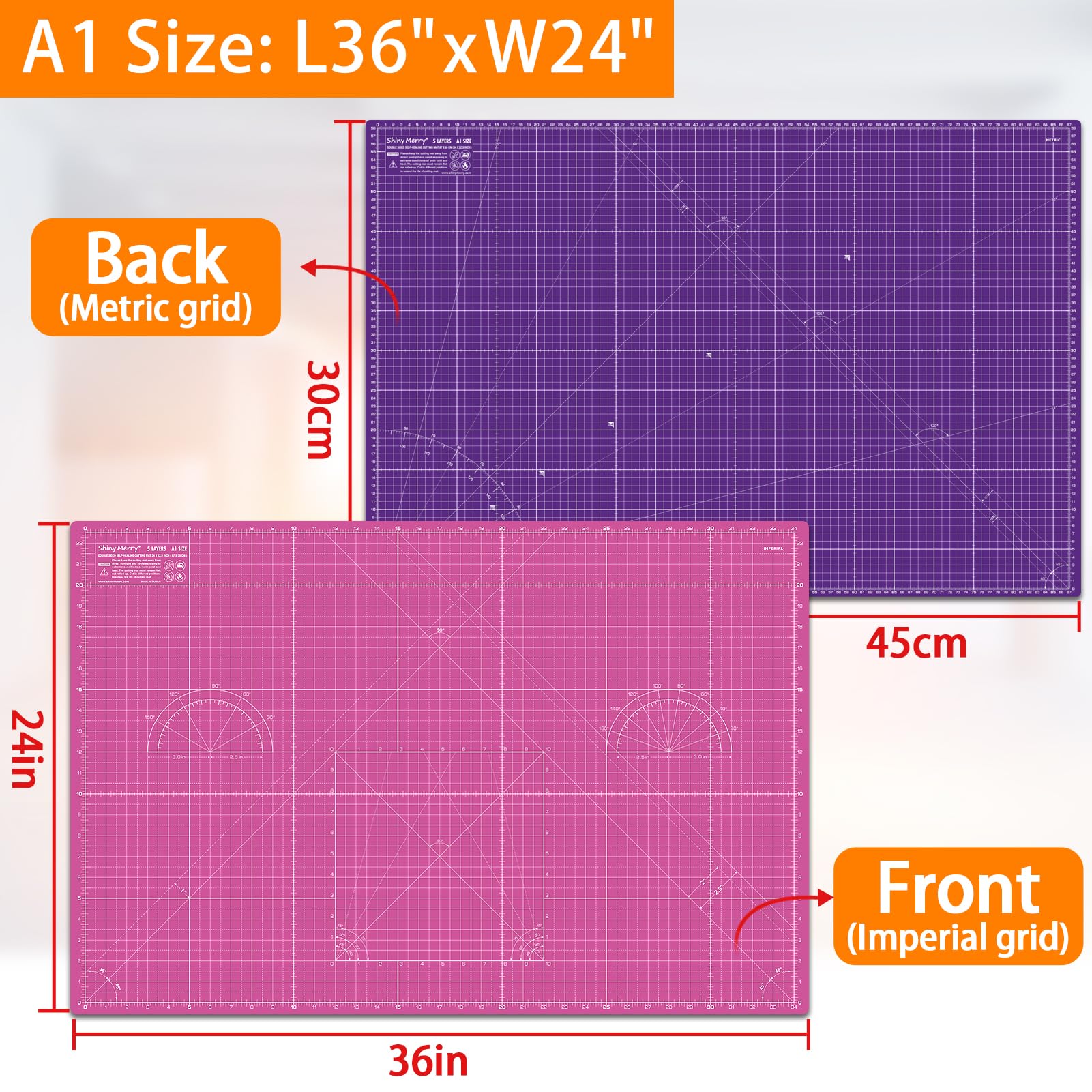 Selbstheilende Schneidematte A1, 61 x 91,4 cm, Stoff-Schneidematte, doppelseitig, 5-lagig, zum Nähen, Basteln, Stoff, Quilten, Scrapbooking-Projekte, Rosa/Violett, Motiv: Merry
