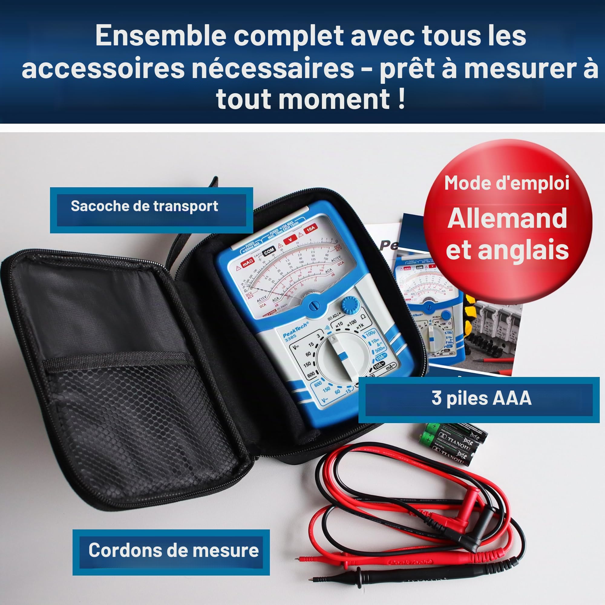 PeakTech P 3385 Multimètre analogique 600V AC DC 10A