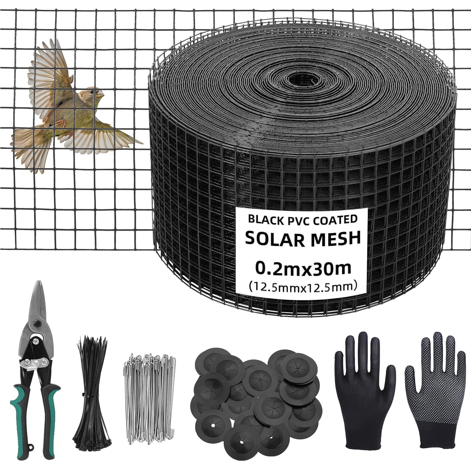 20CM*30M Rejilla de Protección Solar, Rejilla de Protección de Colector Solar, Rejilla de Protección de Aves, Malla de Acero Galvanizado y Recubierta para Protección de Roedores y Aves, Duradera y