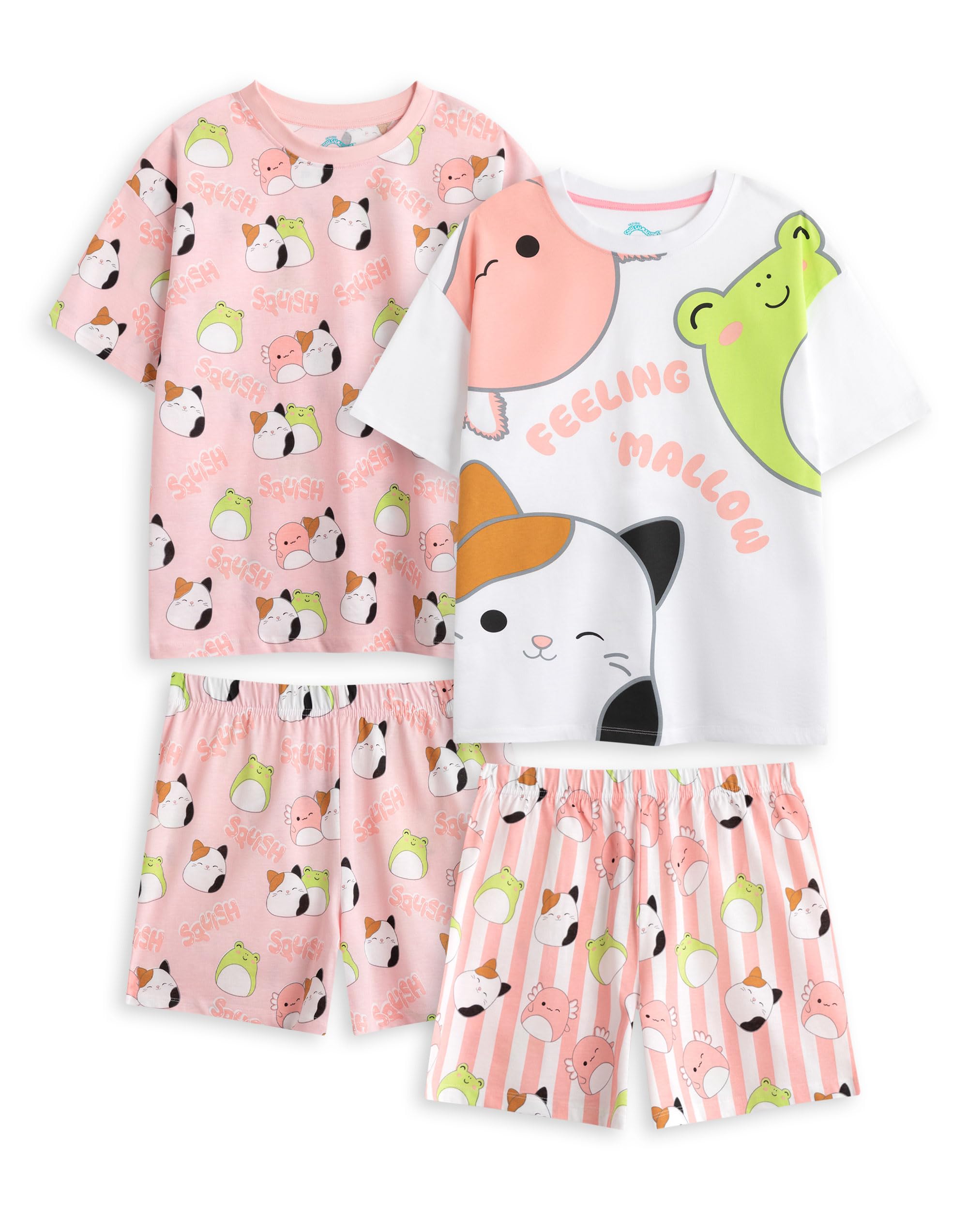 Squishmallows (9-10 Years) Multi-Pack Of 2 Short Sleeve Short Leg Pyjama Set (Girls Pink)