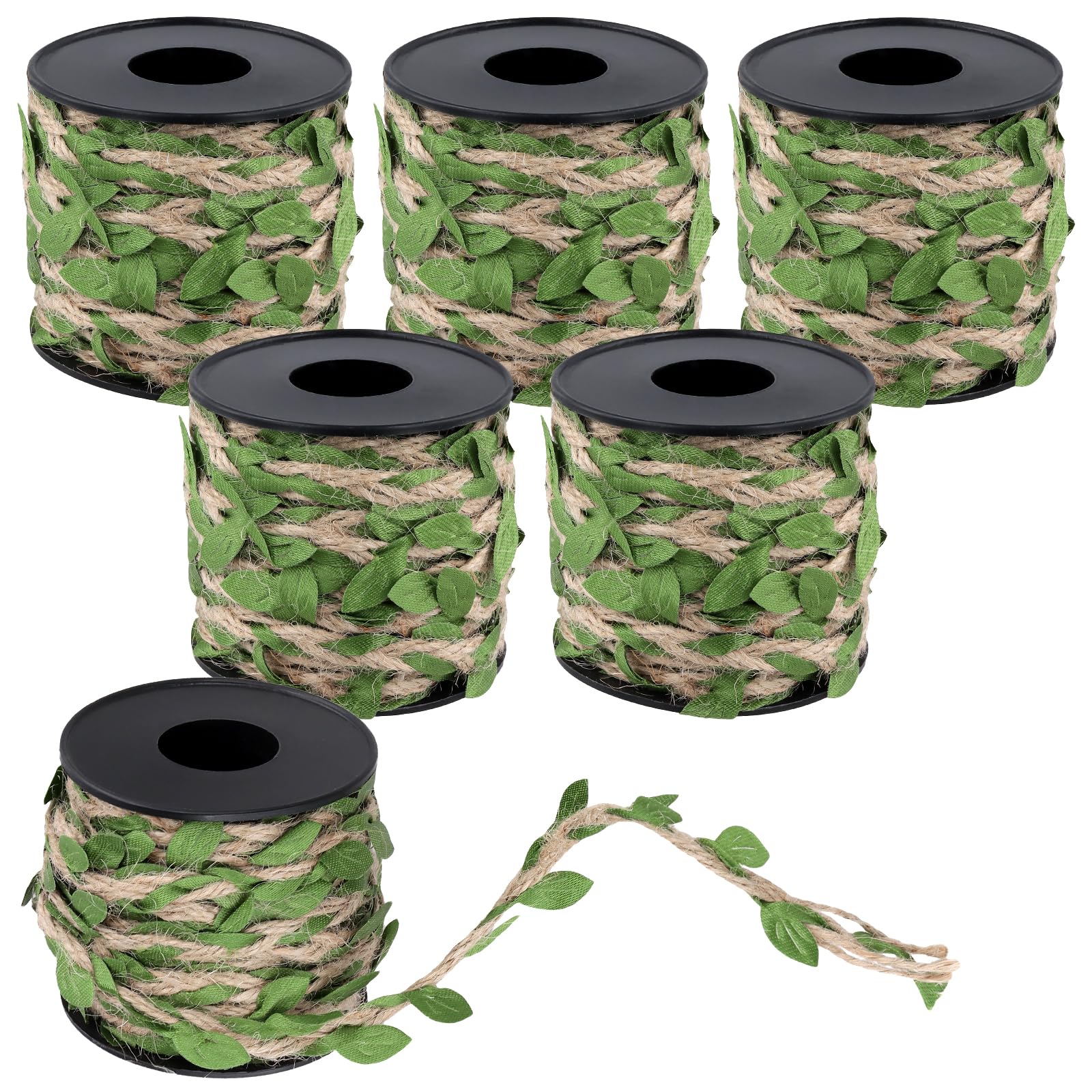 TAICHEUT 6 Rolls Green Leaves Jute Twine, 5mm x 10m Natural Leaf Vine String for Home Decor, DIY Crafts, Gift Wrapping