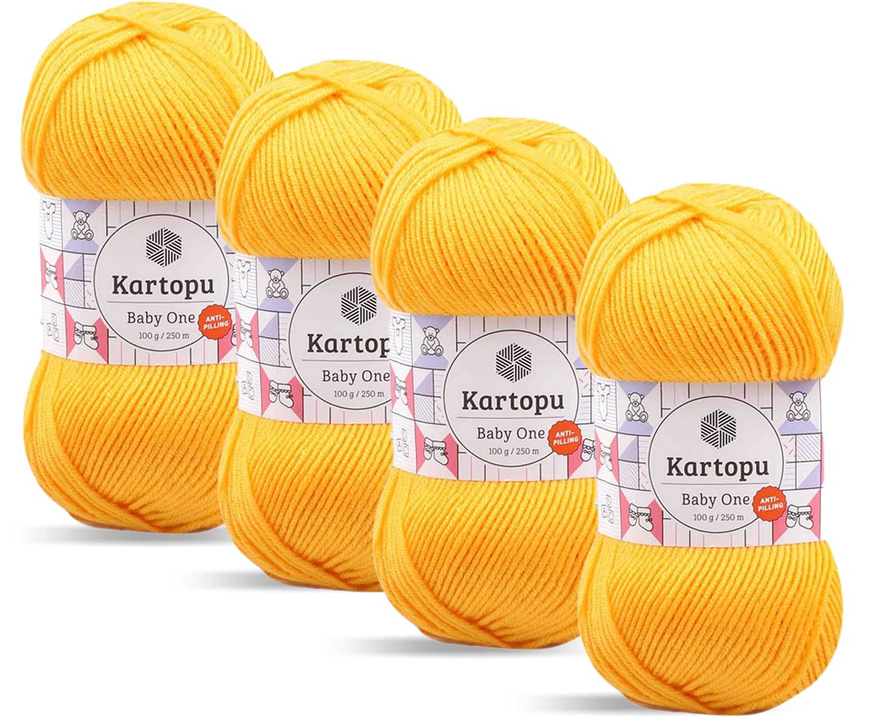 Kartopu Baby One,Baby Knitting Yarn,(4Pack),Anti-Pilling (Low-Pilling) Featured,Each Skein/Ball 100 g (3.5 oz) (Yellow 154)