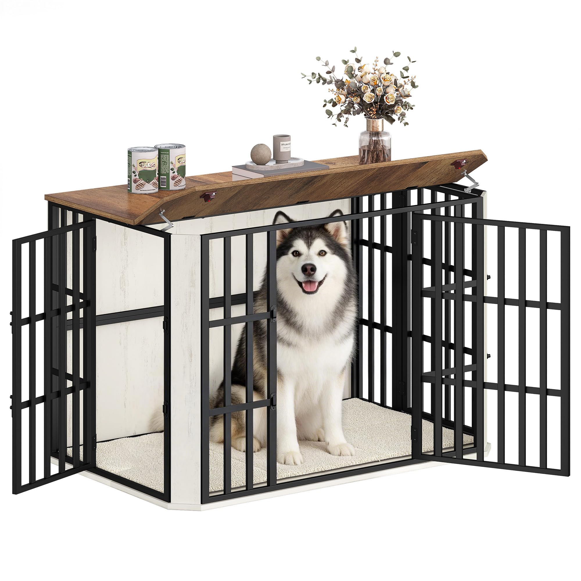 Hzuaneri 120 cm Gabbia per Cani, Cuccia Moderna per Cani Interno, Casetta per Animali, 3 porte, 75 x 120 x 81 cm, XXL, Bianco e Marrone DFC86814B