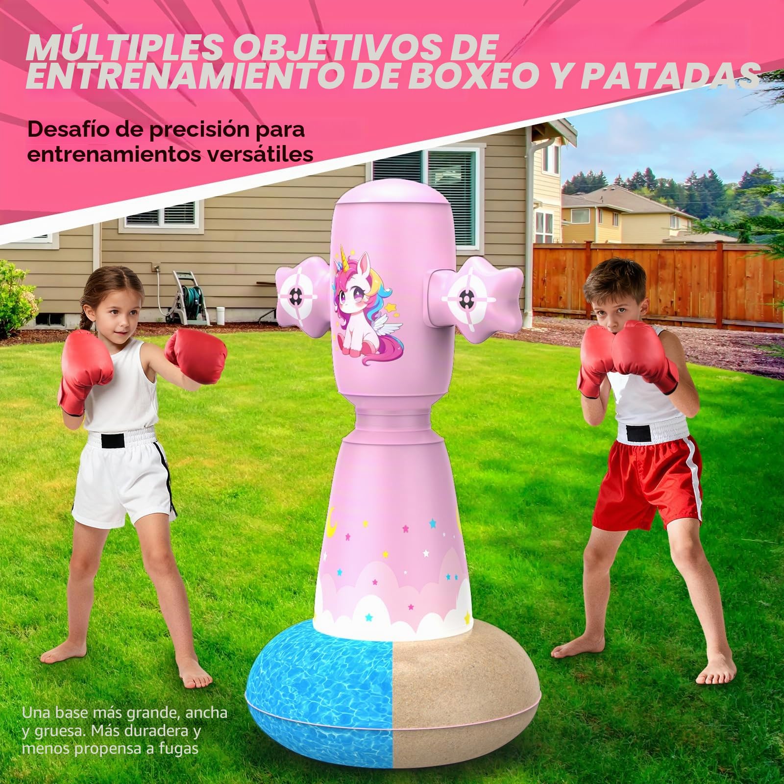 Saco de Boxeo para niños de pie, Juguete de 3 a 8 años, Saco de Boxeo Hinchable con 2 Objetivos y Guantes de Boxeo para niños, Bomba, Pelota de Punching para niños y niñas