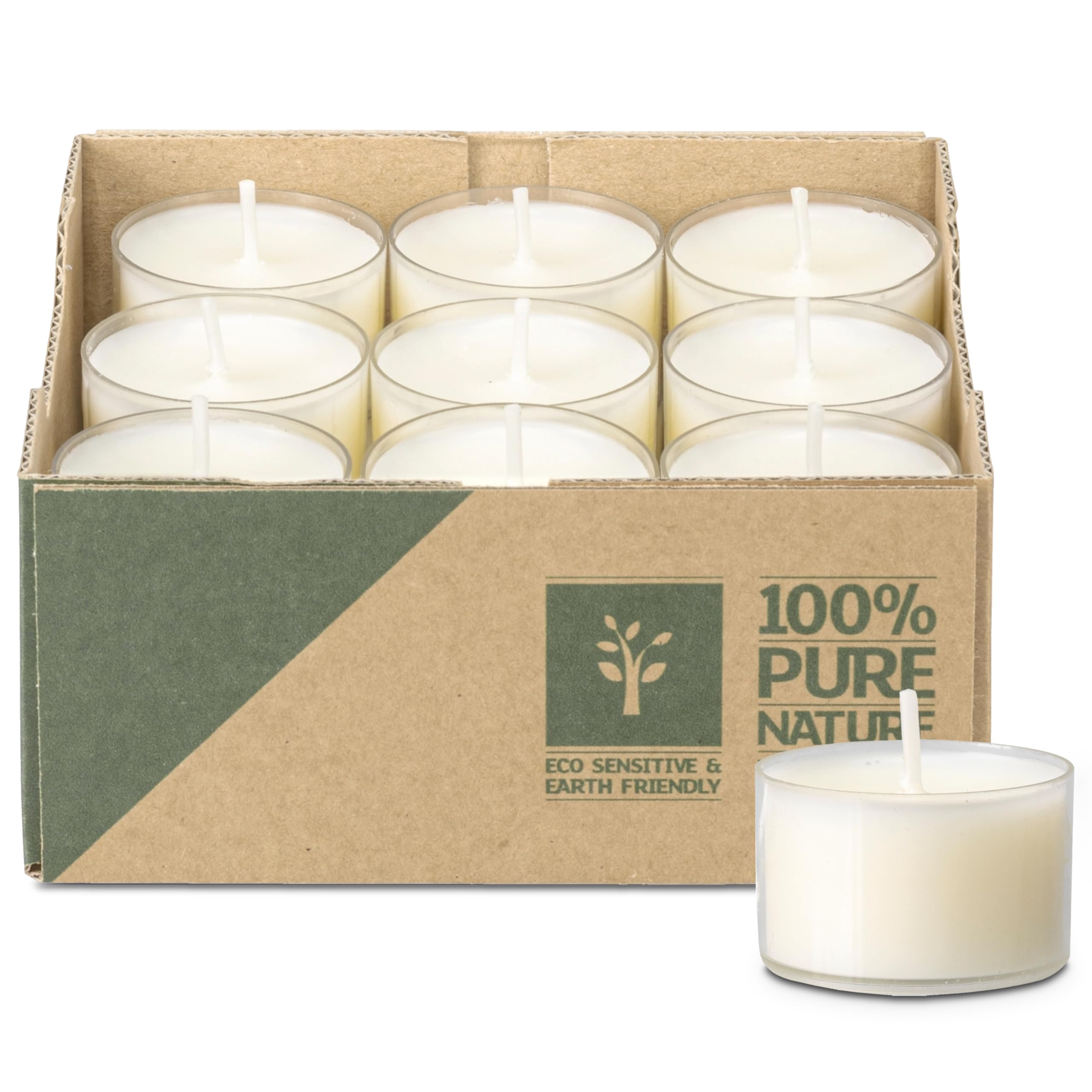 Velas de té – Juego de 18 velas sostenibles – 7 horas de combustión cada una – velas pequeñas neutras de CO2 – Velas veganas (cera de colza) – 100% tazas recicladas – Fabricado en