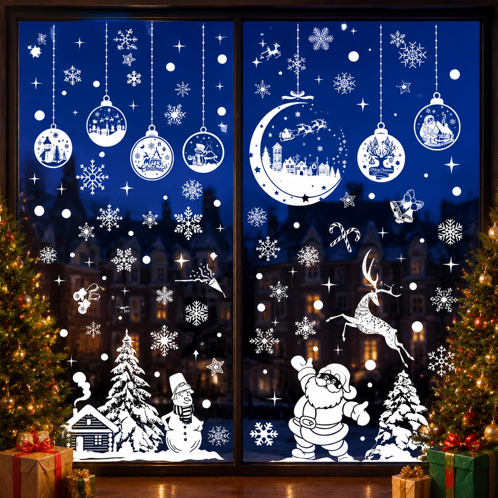 Aurathon 260 PCS Christmas Window Stickers, 9 Sheets Christmas Decorations
