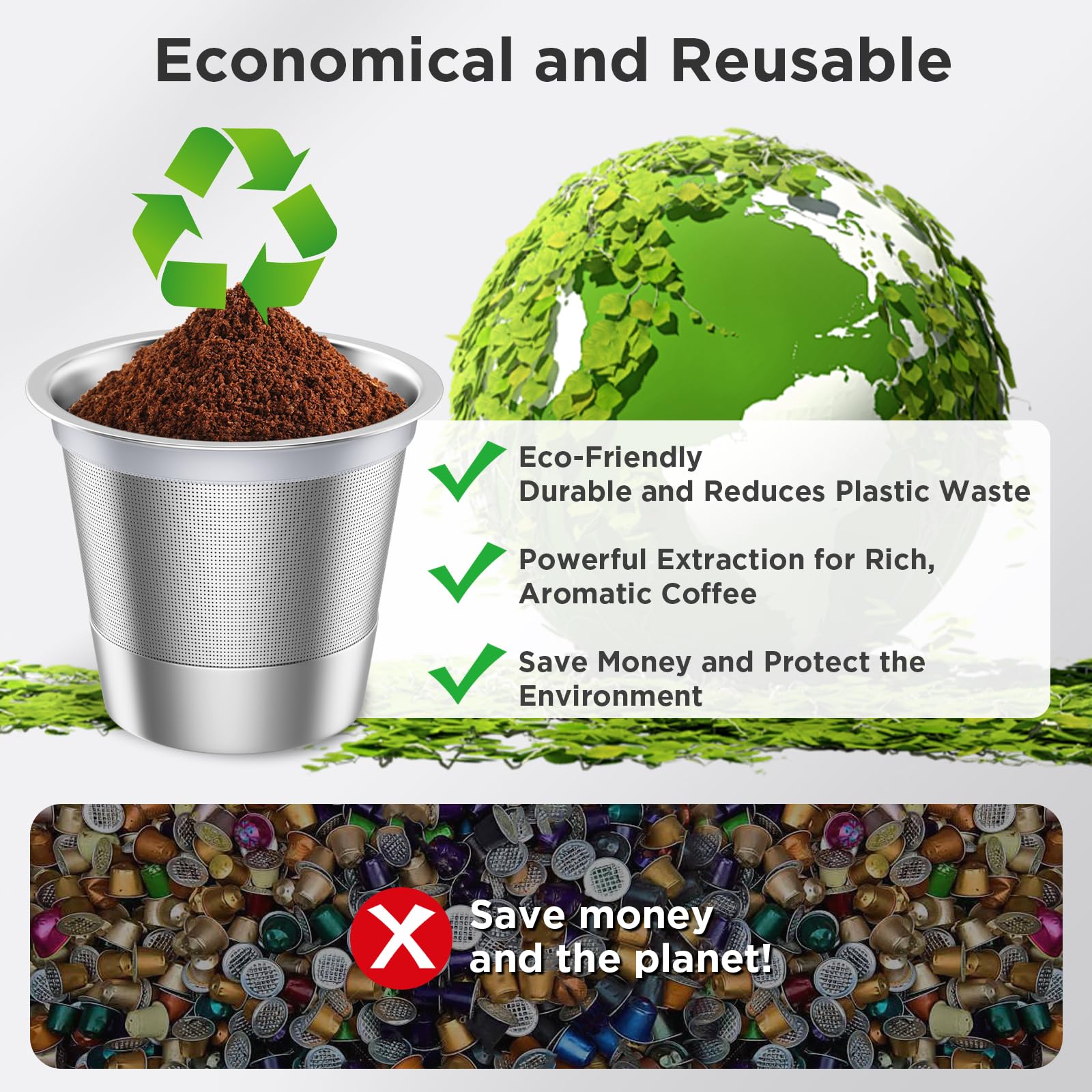 K-Cups reutilizables, tazas K de acero inoxidable para Keurig, cápsulas de café reutilizables Keurig para cafeteras Keurig 1.0 y 2.0, filtros de café recargables sin BPA (4)