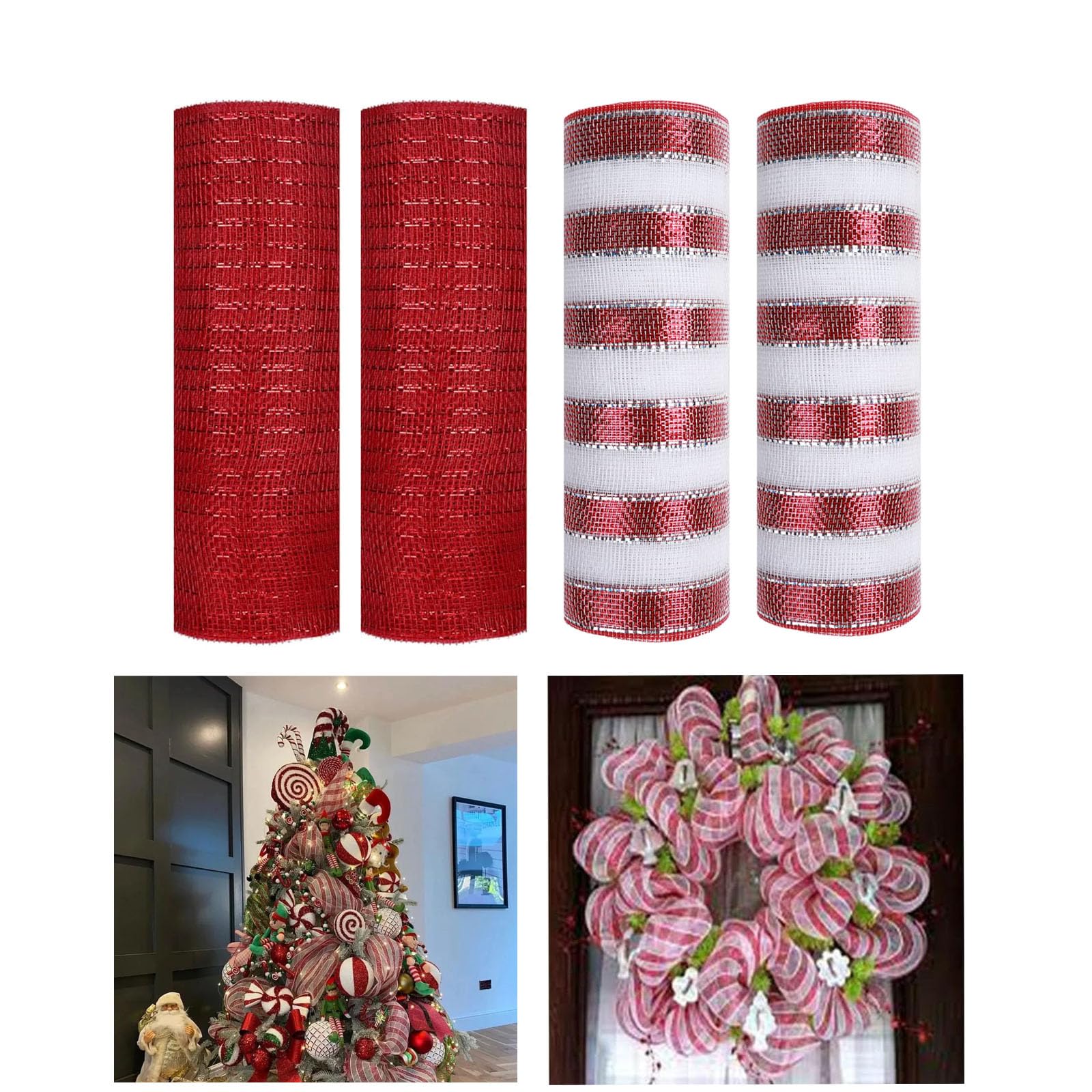 Christmas Mesh Ribbon 4 Roll 40 Yard Metallic Mesh Ribbon For Wreaths
