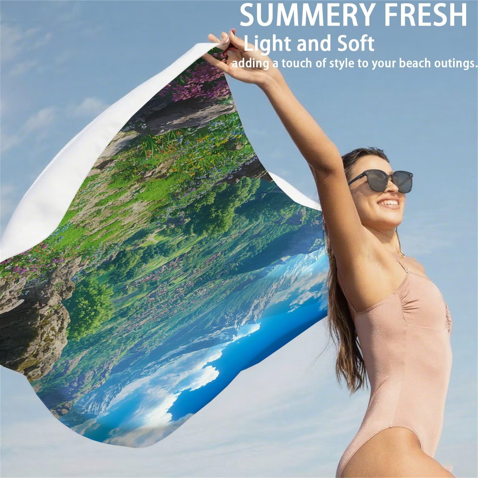 Ręcznik plażowy wiejskie ręczniki plażowe dla dorosłych 220 x 100 cm górski ręcznik z mikrofibry ręcznik kąpielowy bez piasku, miękki, chłonny, szybkoschnący, lekki, idealny do jogi, kempingu, siłowni