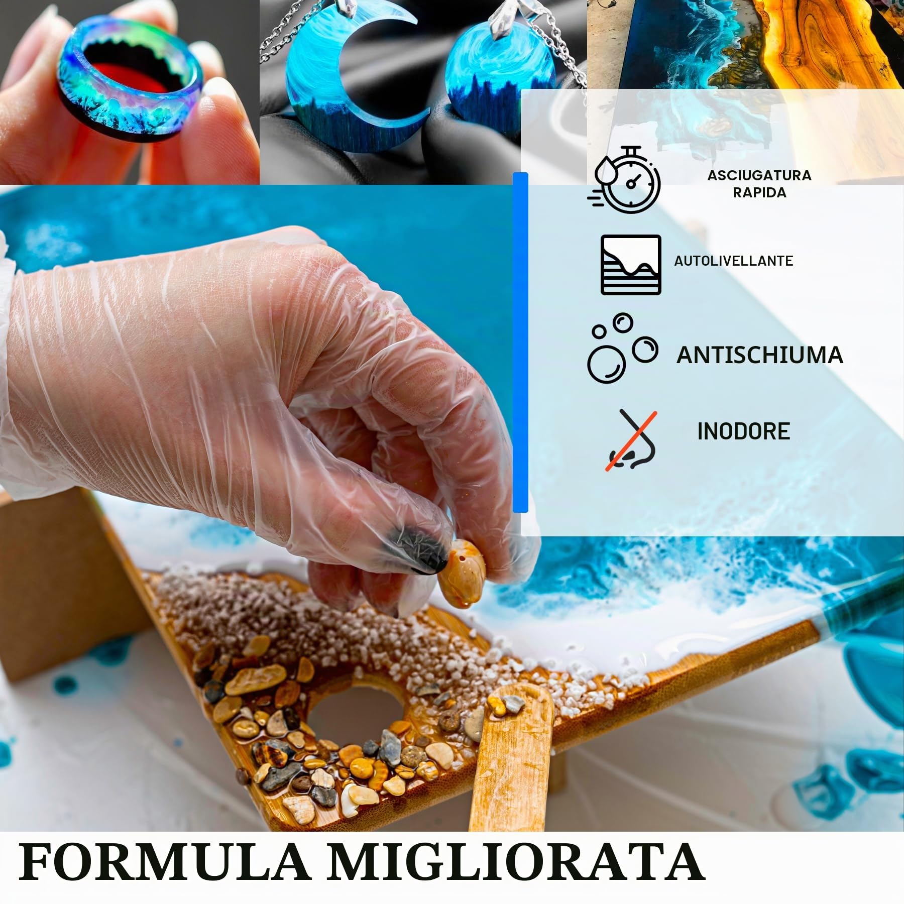 Resina Epossidica - 2,4L / 2.7kg Resin Epoxy Trasparente Senza Bolle per Arte in Resina DIY, Piani Tavolo, Rivestimento - Resina da Colata Rapporto 1:1 per Creazioni Artistiche, Gioielli, Legno