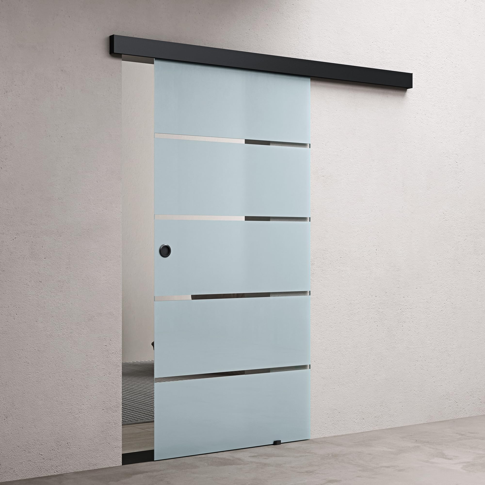doporro Glasschiebetür Komplettset 90x205cm ESG-Glas Milchglas-Streifen