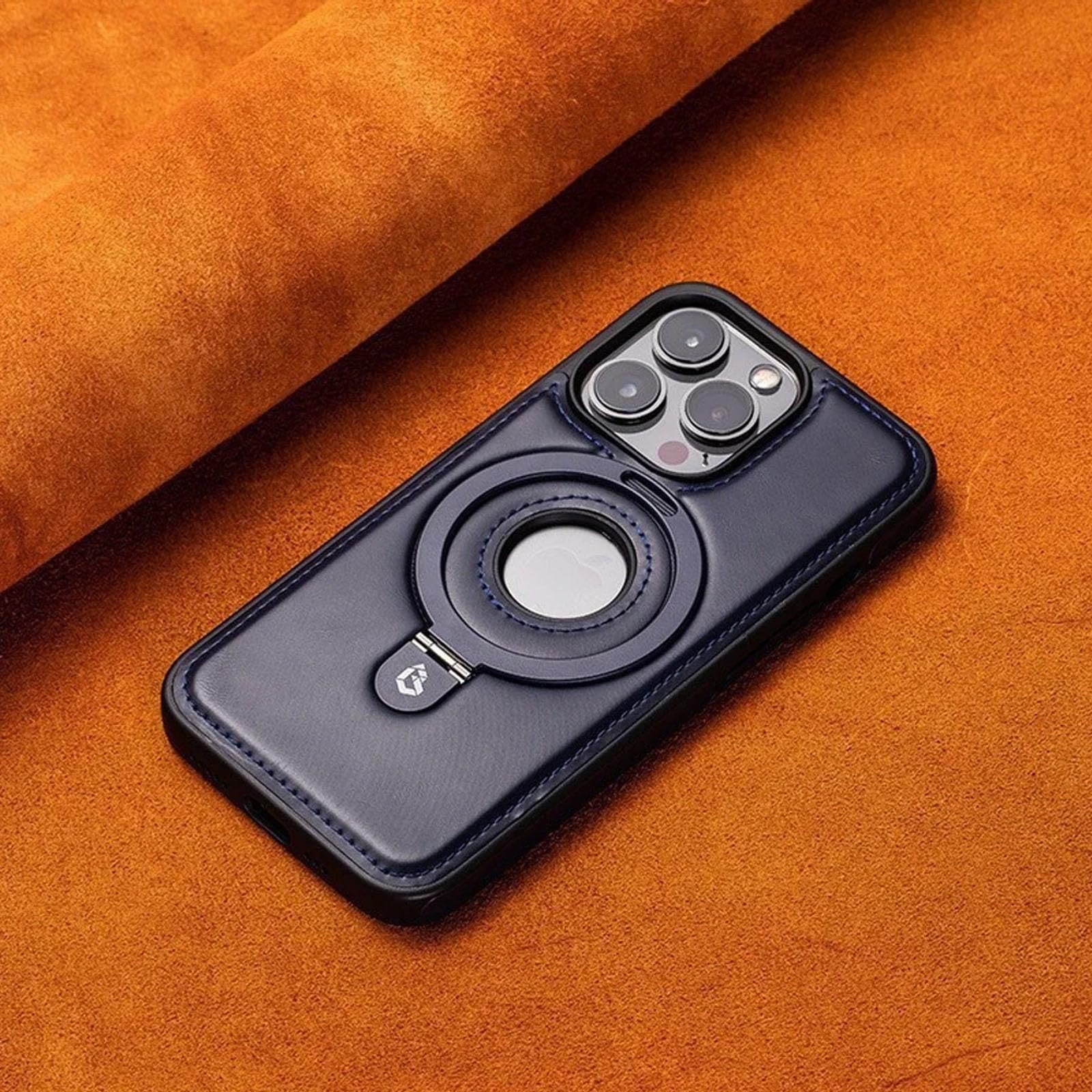 Leonaw Leather Phone Case for iPhone, Leonaw Full-Coverage Shockproof Leather Magnetic Stand for iPhone Case (Blue,16promax)