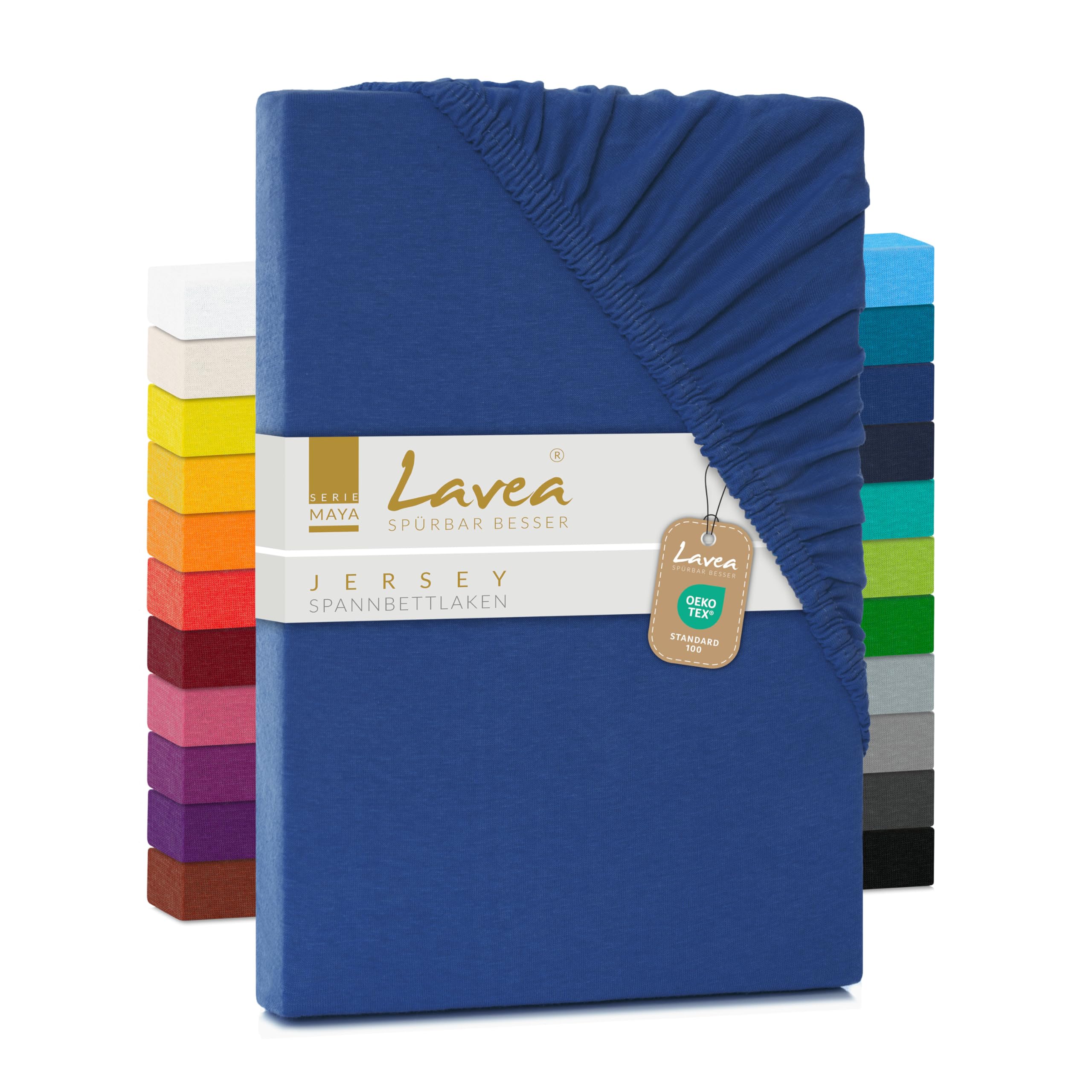 Lavea Royal Blue Jersey Fitted Sheet, Maya Series, 100% Cotton, Finish, With Elastic Band, Oekotex100 Certified