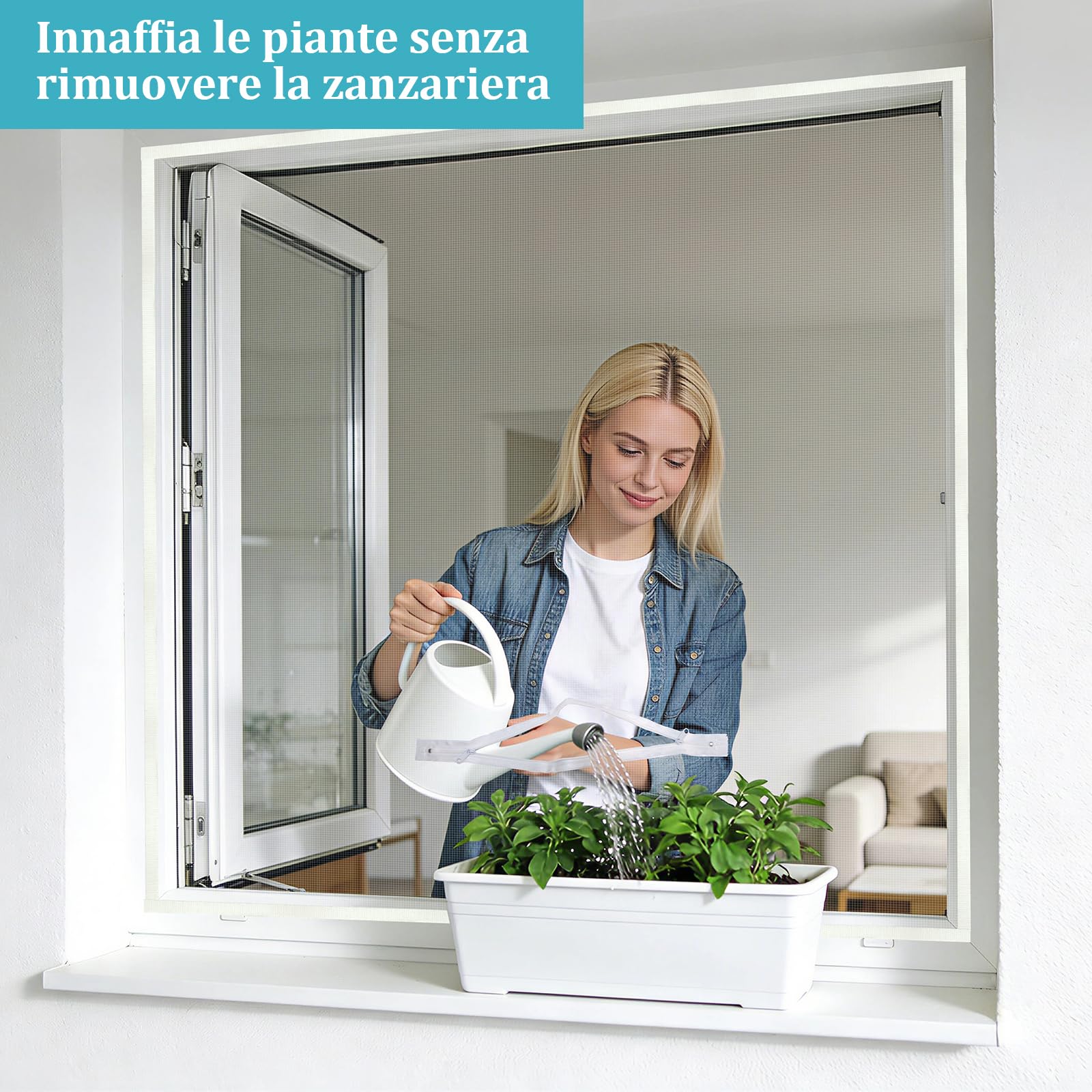 Apalus Zanzariera per Finestre 130x150CM con Zip per Accesso All'Esterno, Adatta per Finestra a Battente, con Taparelle o Persiane, Finestre a Bilico o Lucernari, Bianco, 1 Pezzo