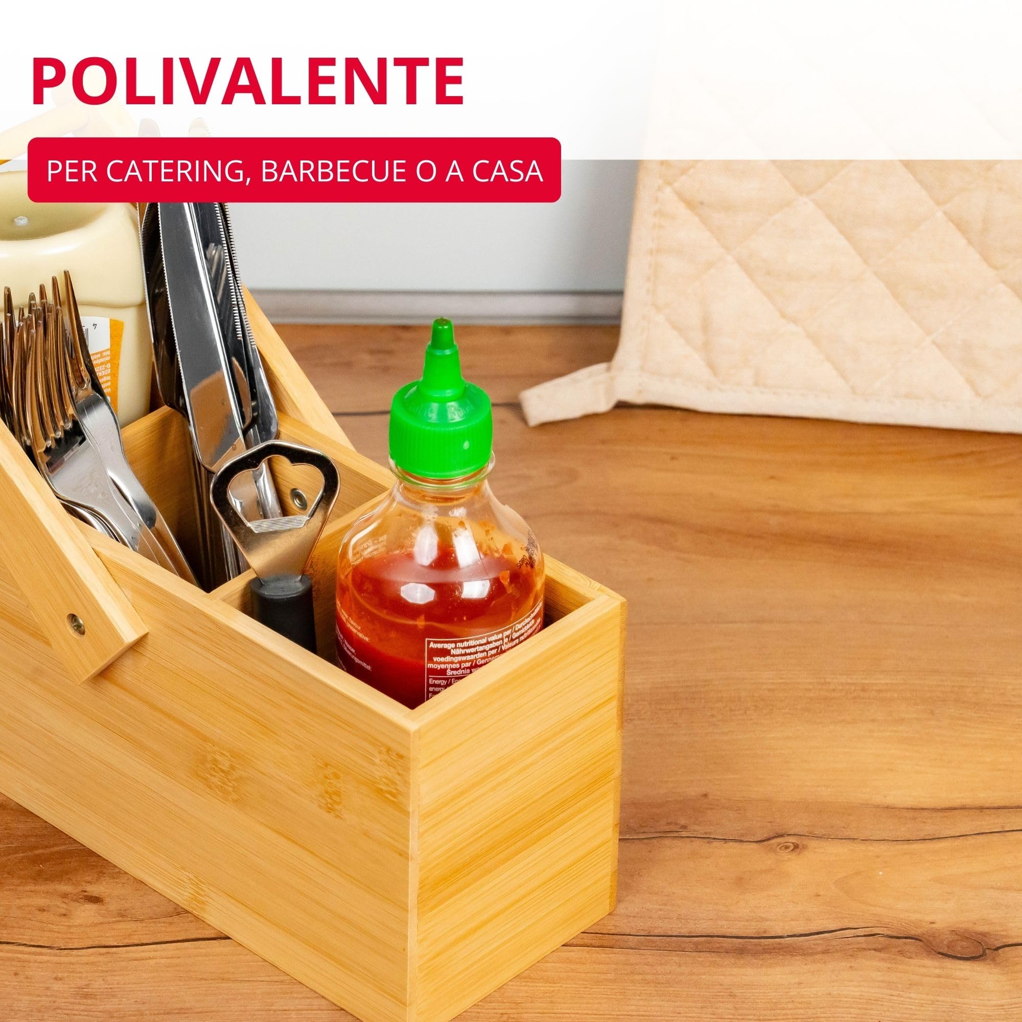 Westmark Cestino portaoggetti da cucina, 3 scomparti, Con maniglia, Dimensioni: 26,5 x 27,8 x 10 cm, Bambù, Tapas + Friends, Marrone chiaro, 69822270