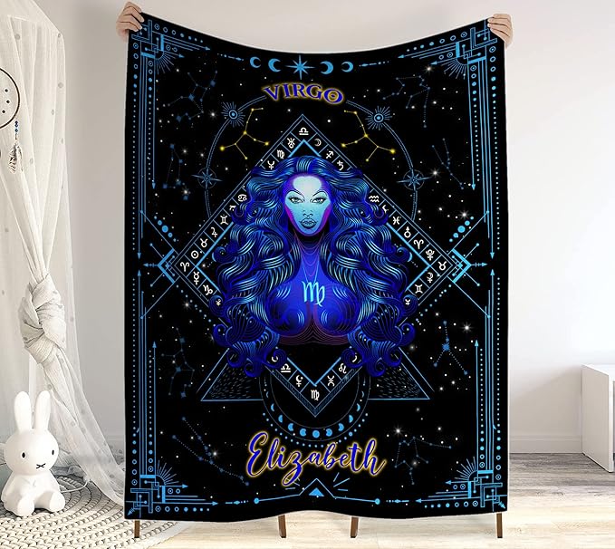 CHIARA CONTI11 Virgo Blanket, Constellations Blanket, 12 Horoscope Astrology Blanket, Customized Name Blanket for Virgo, Personalized Zodiac Blanket, Virgo Blanket Gift, Valentines Day Gifts 9