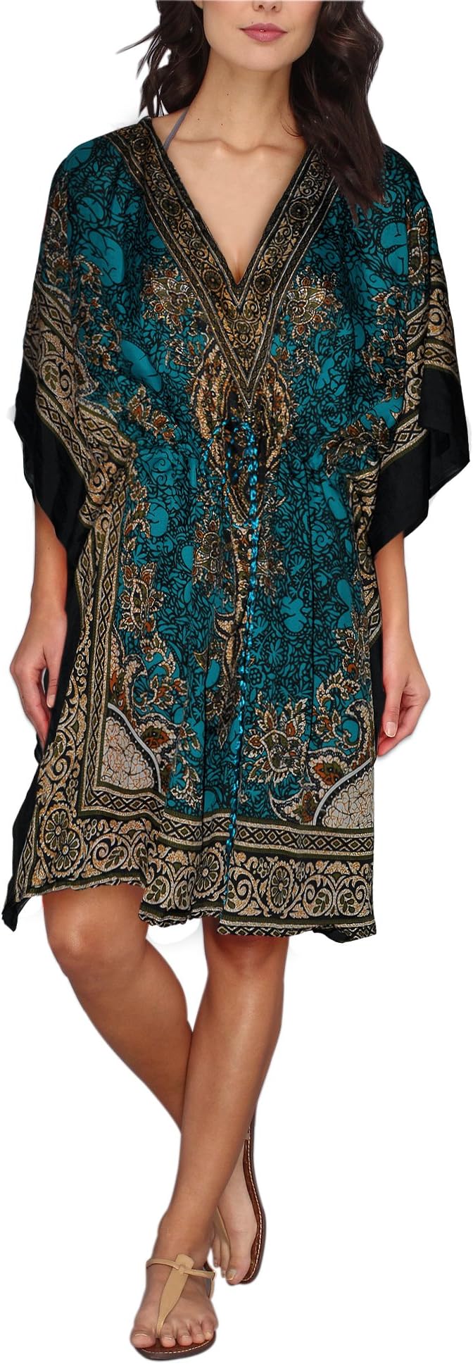 DakshCraft Knee Length Visocse Paisley Printed Shimmer Kaftan