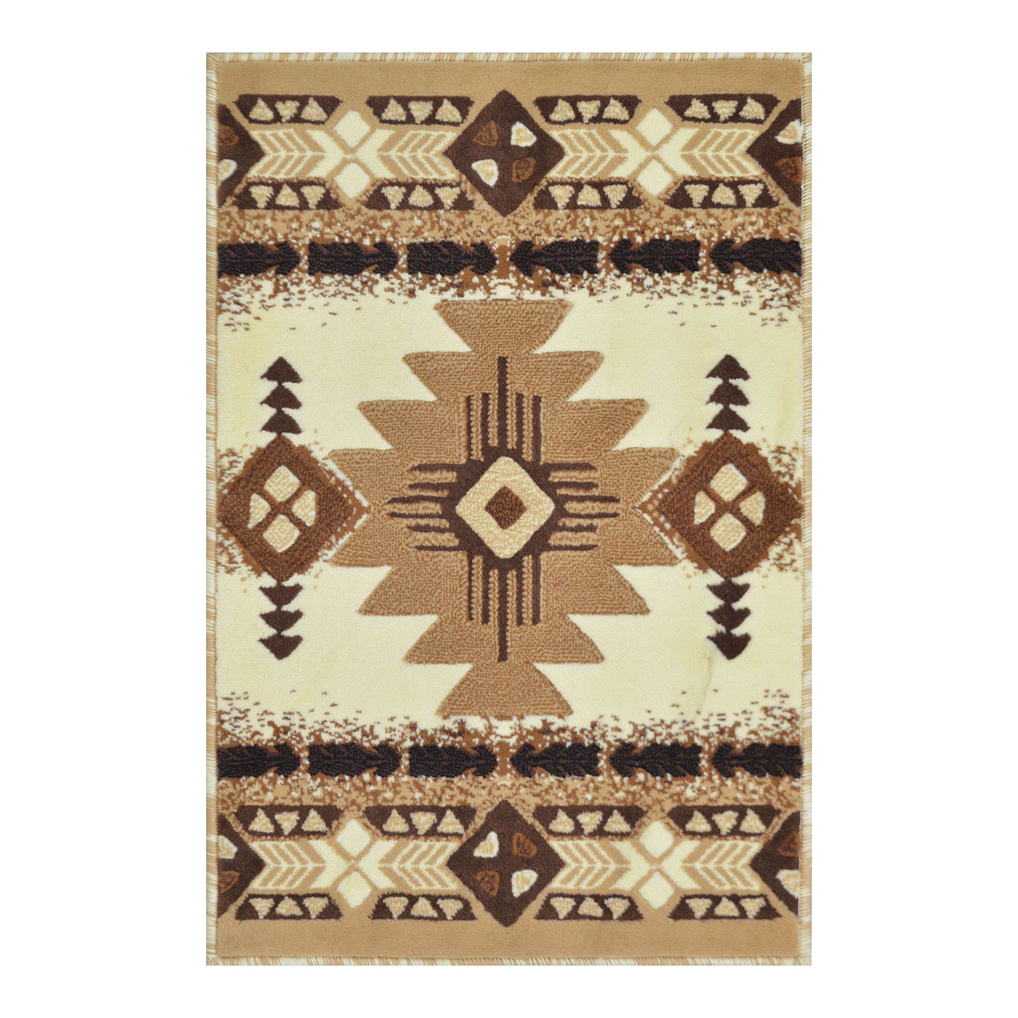 YHSF South West Native American Area Rug C318 - Easy Clean, Thick, Soft, Durable Native Tribal American Indian Inspired Rug for Bedroom/Living Room and More - Ivory, 2 Feet x 3 Feet 4 Inches