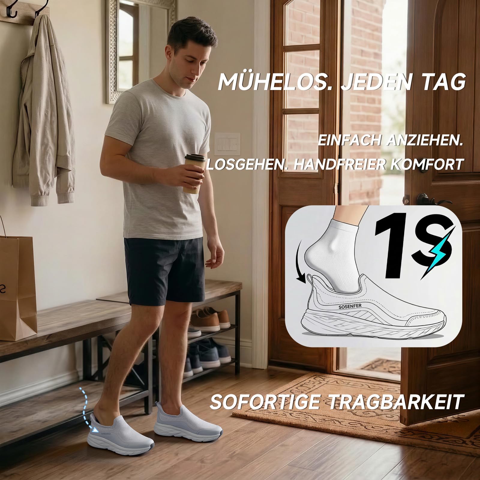 Sosenfer Męskie buty trekkingowe, wsuwane, bez sznurowadeł, oddychające, wolne ręce, lekkie buty do biegania po ulicy, rozm. 40-46