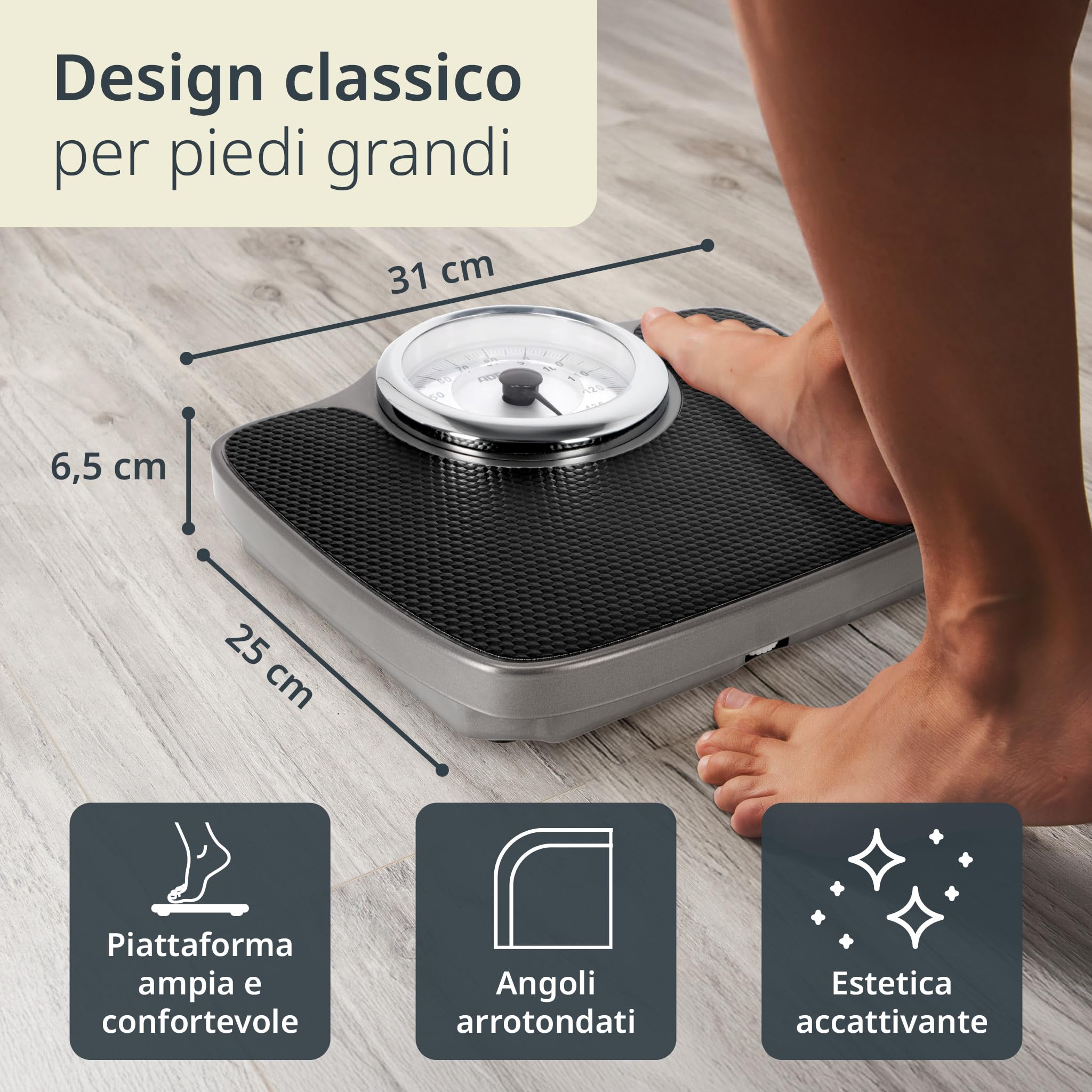 ADE Bilancia pesapersone analogica fino a 150 kg | bilancia meccanica con ampia superficie antiscivolo | scala extra large completamente visibile