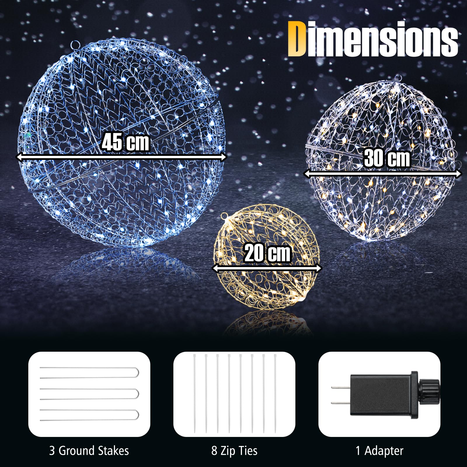 COSTWAY Lichtbol voor Kerstmis, 2 stuks led-ballen om op te hangen en neer te zetten, 30/56 cm, decoratieve bol, kerstdecoratie, kerstverlichting voor binnen en buiten