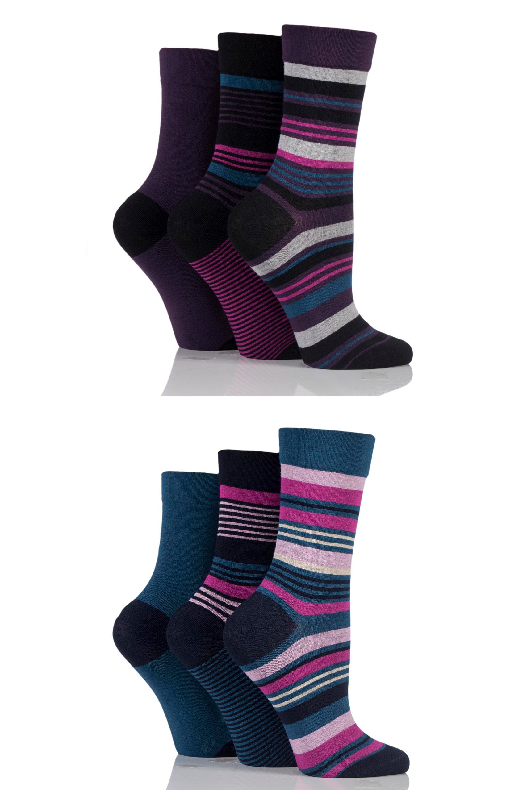 Sockshop Women's Dark Stripe 6 Pair Socks - Soft, Breathable & Cooling Bamboo Socks With A Gentle Comfort Cuff In Plains And Stripes, Bright And Colourful Multipack 4-8