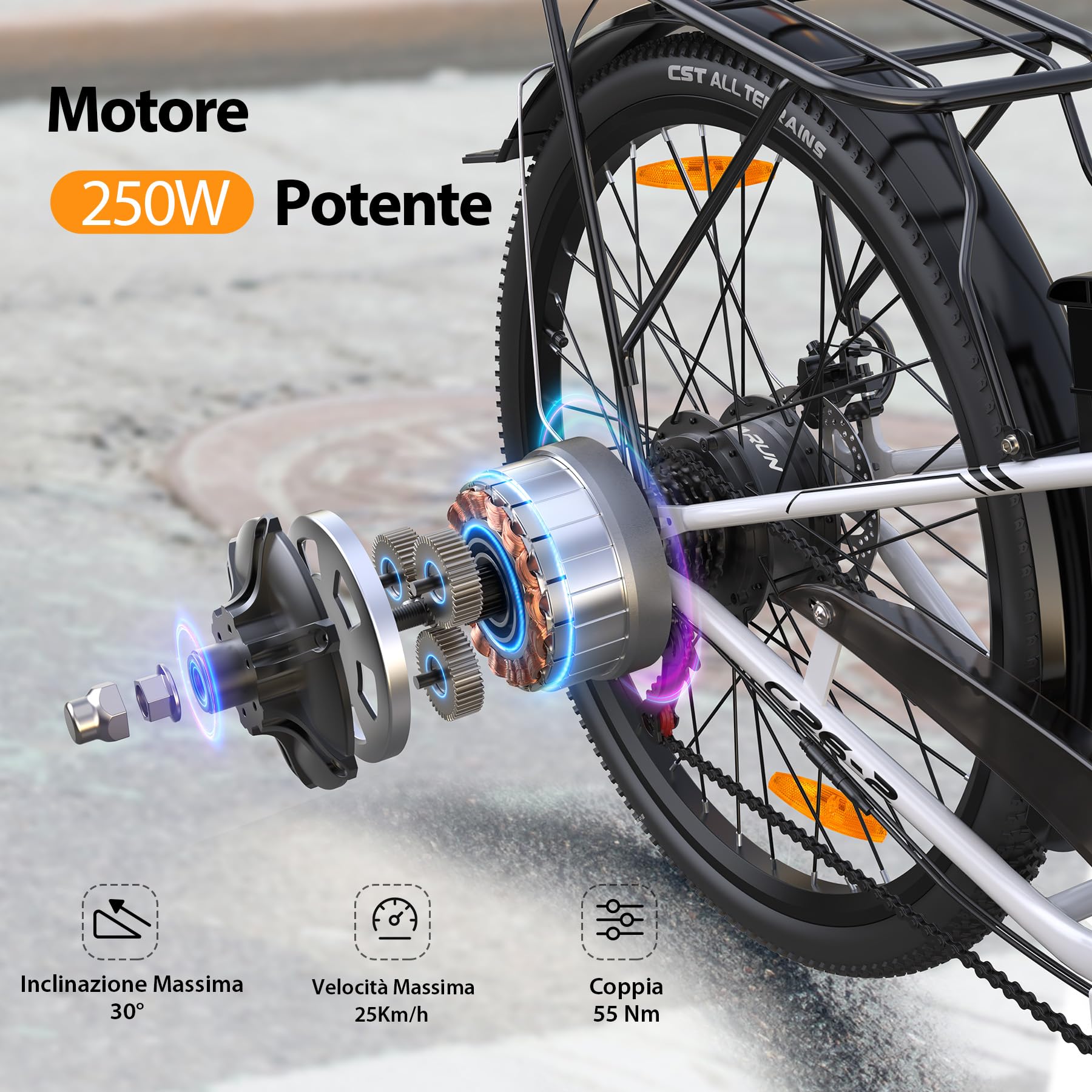 VARUN Bici Elettrica Per Adulti, 26” Bicicletta Elettrica con Cambio a 7 Velocità, Bici Elettrica per Uomo e Donna con Li-Batteria 48V, 250W Motore, Ebike con Autonomia di 80KM