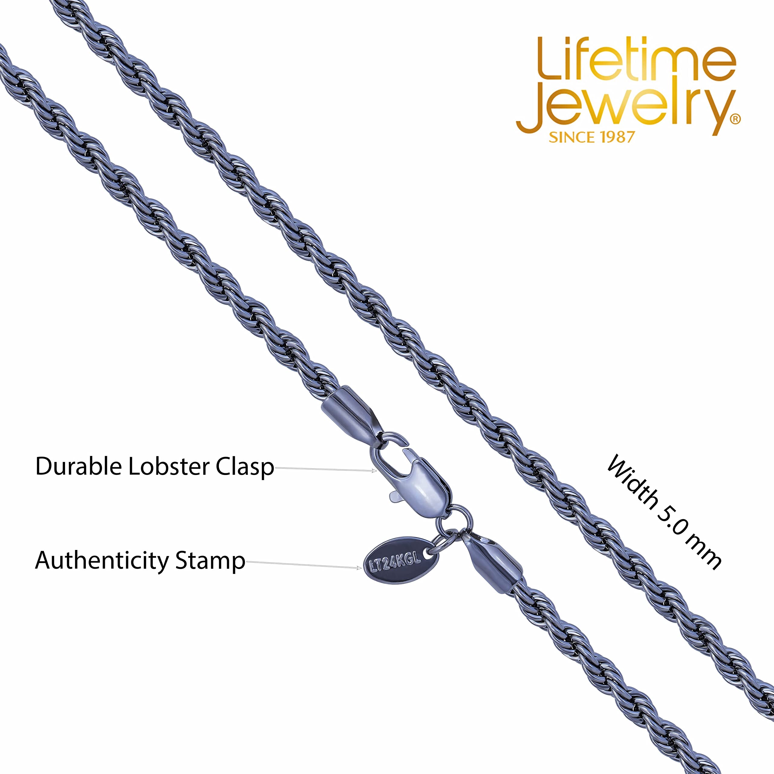 LIFETIME JEWELRY Catena da 5 mm per uomini e donne con taglio a diamante, catena per uomini e donne, 40-91 cm, nera, canna di fucile, acciaio inossidabile