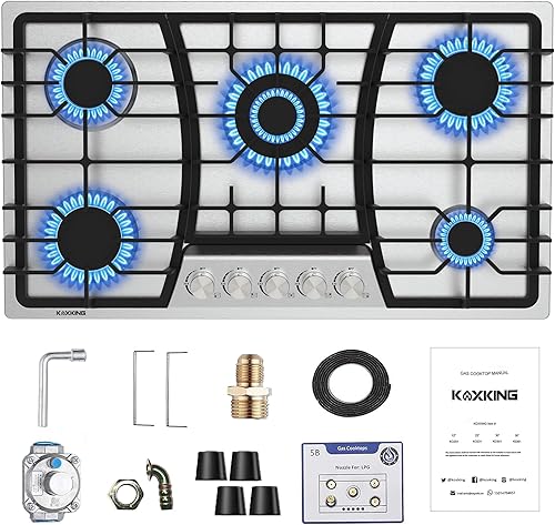 Cocina de gas, estufa de gas integrada de 36 pulgadas con 5 quemadores de propano con protección de termopar, acero inoxidable