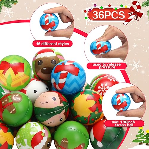 Miniatura 3 de Libima 36 bolas de Navidad para el estrés a granel de 2 pulgadas de espuma de Papá Noel, bola para apretar, copo de nieve, alce, juguetes para