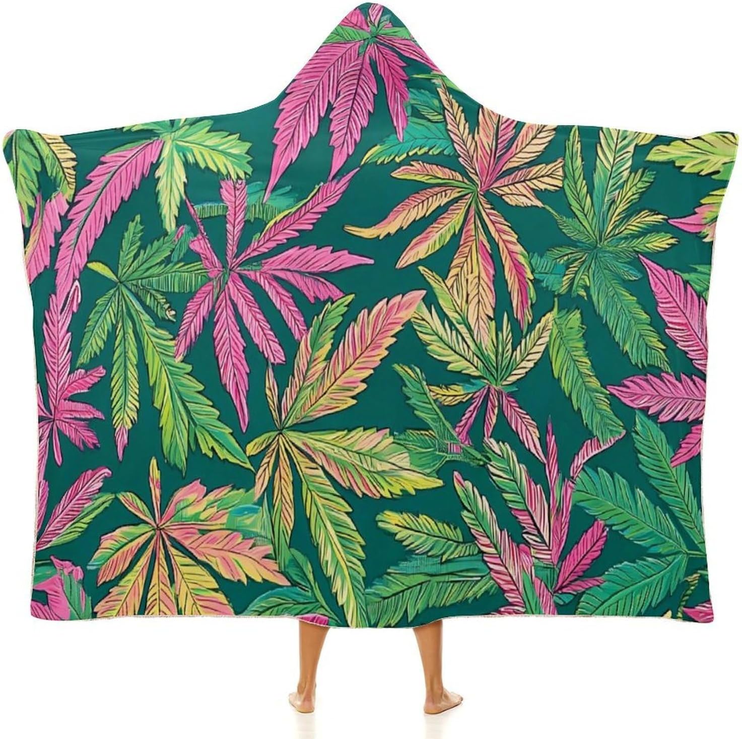 Hawaii Weed Leaves Fashion Wearable Blanket Hoodie Fleece Throw Cloak Robe Unisex