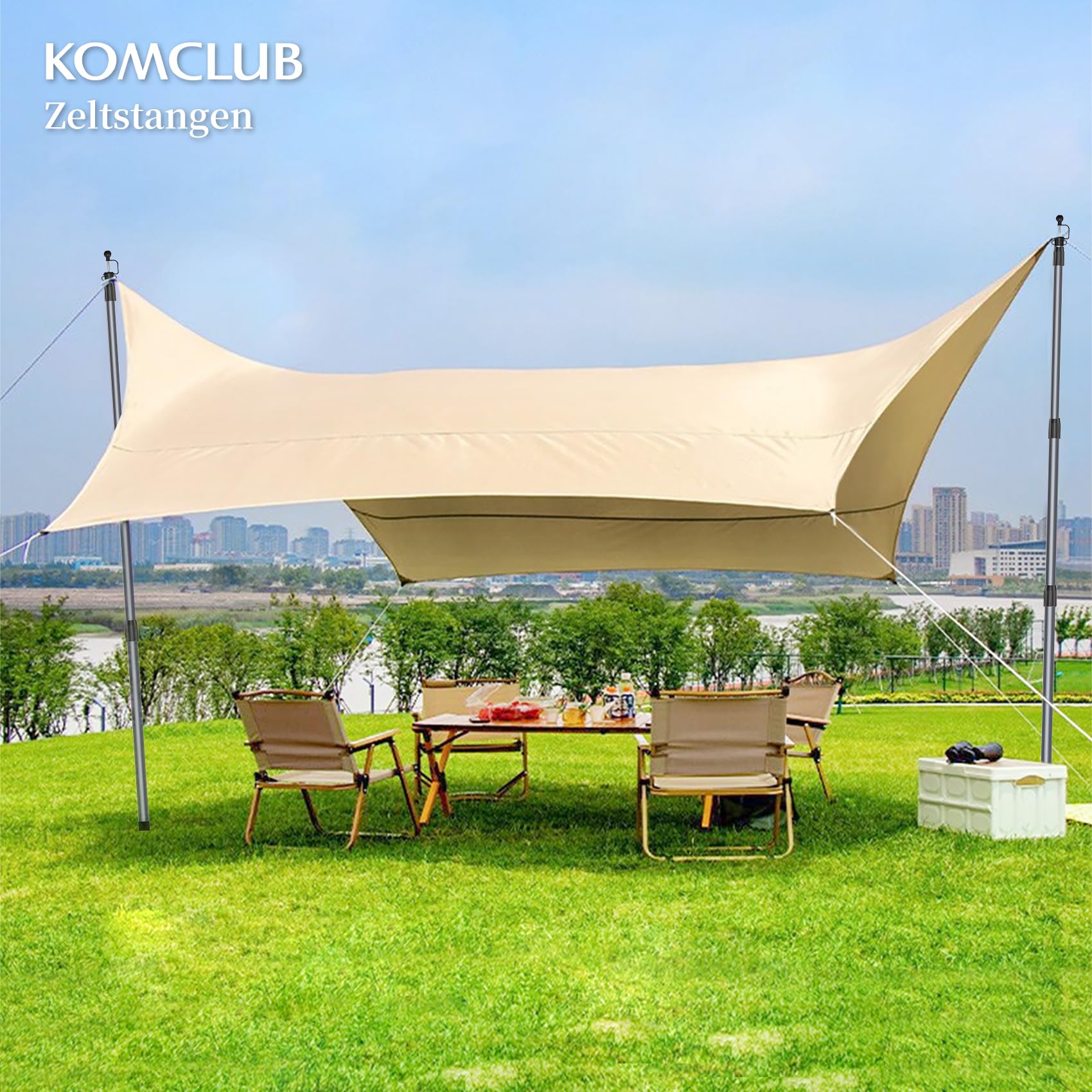 KOMCLUB Zeltstange teleskop 2er Set, Aufstellstange Teleskopstangen Stützstange aus Alu in unterschiedlichen Längen von 210/250cm für Zelt, Tarp, Sonnensegel oder Plane