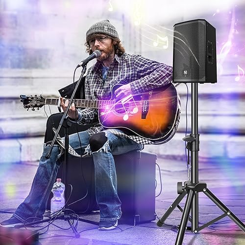 Miniatura 6 de Soporte para altavoz, soporte de trípode de altavoz ajustable en altura, par de soportes de altavoz de peso ligero, compatible con 1.378 in, soporte