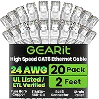 Vista 53 de GearIT Cable Ethernet Cat 6 de 5 pies (paquete de 20) - Cable de conexión Cat6, cable de conexión Cat 6, cable Cat6, cable Cat 6, cable Ethernet