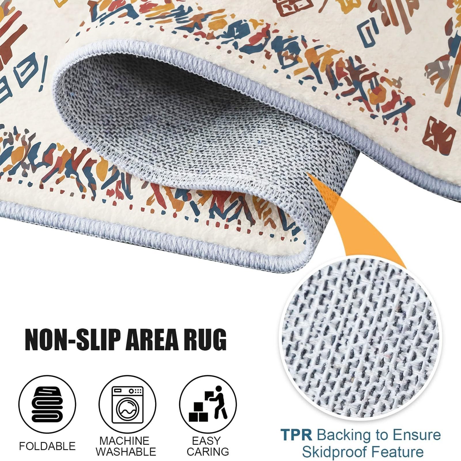 Traditionnel Ethnique Tapis de Salon, Totem Tribal Géométriques Chevron | Poil Ras Lavage en Machine antidérapant Salle de séjour Chambre Cuisine Salle à Manger, 140 x 200 cm Multicolore
