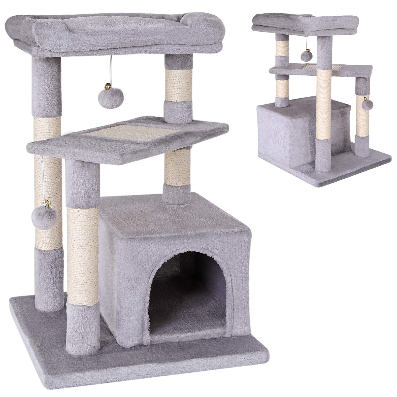 lionto Tiragraffi per Gatto Albero Tiragraffi Gatto Gioco Giocattolo Gatti Altezza 75 cm, Grigio Chiaro