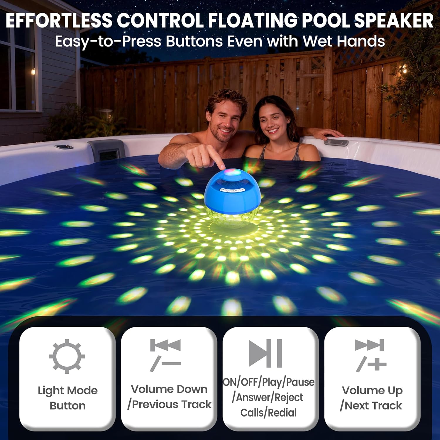 Luxfero 2026 Upgraded Bluetooth Pool Speaker, Hot Tub Speaker with Top & Bottom Lights, BT5.4 Floating Pool Speaker Bluetooth Waterproof IP68, Portable Floating Bluetooth Speaker for Pool-Light Blue - Image 7
