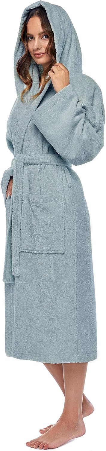 Arus Women's Hooded Classic Bathrobe Turkish Cotton Robe with Full Length Options - Image 5