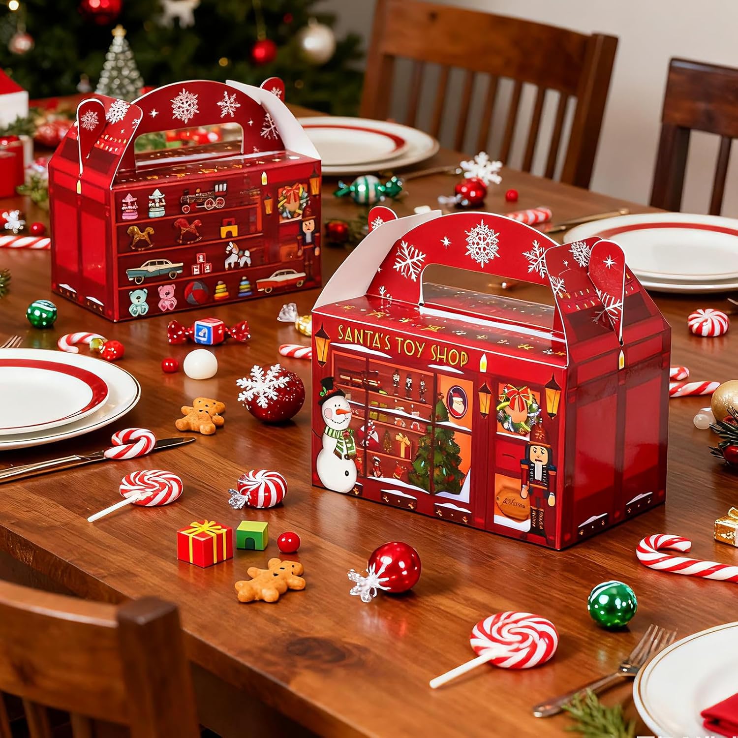 24-Pack Christmas Gift Boxes with Handle,Santa Snowman Tree Pattern Party Favors Treat Candy Cookie Boxes for Xmas Decorations and Party Supplies(5.9 x 3.5 x 5.5 Inch) - Image 6