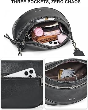 LATMAP Crossbody Bags for Women PU Leahter Emmafy Bum Bags Purses Sling Bag Belt Fanny Packs Waist Shoulder Bag, Black