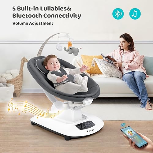 Miniatura 3 de Ezebaby Columpio eléctrico para bebés con 5 movimientos únicos, 5 velocidades, canciones de cuna, habilitado para Bluetooth, columpios inteligentes