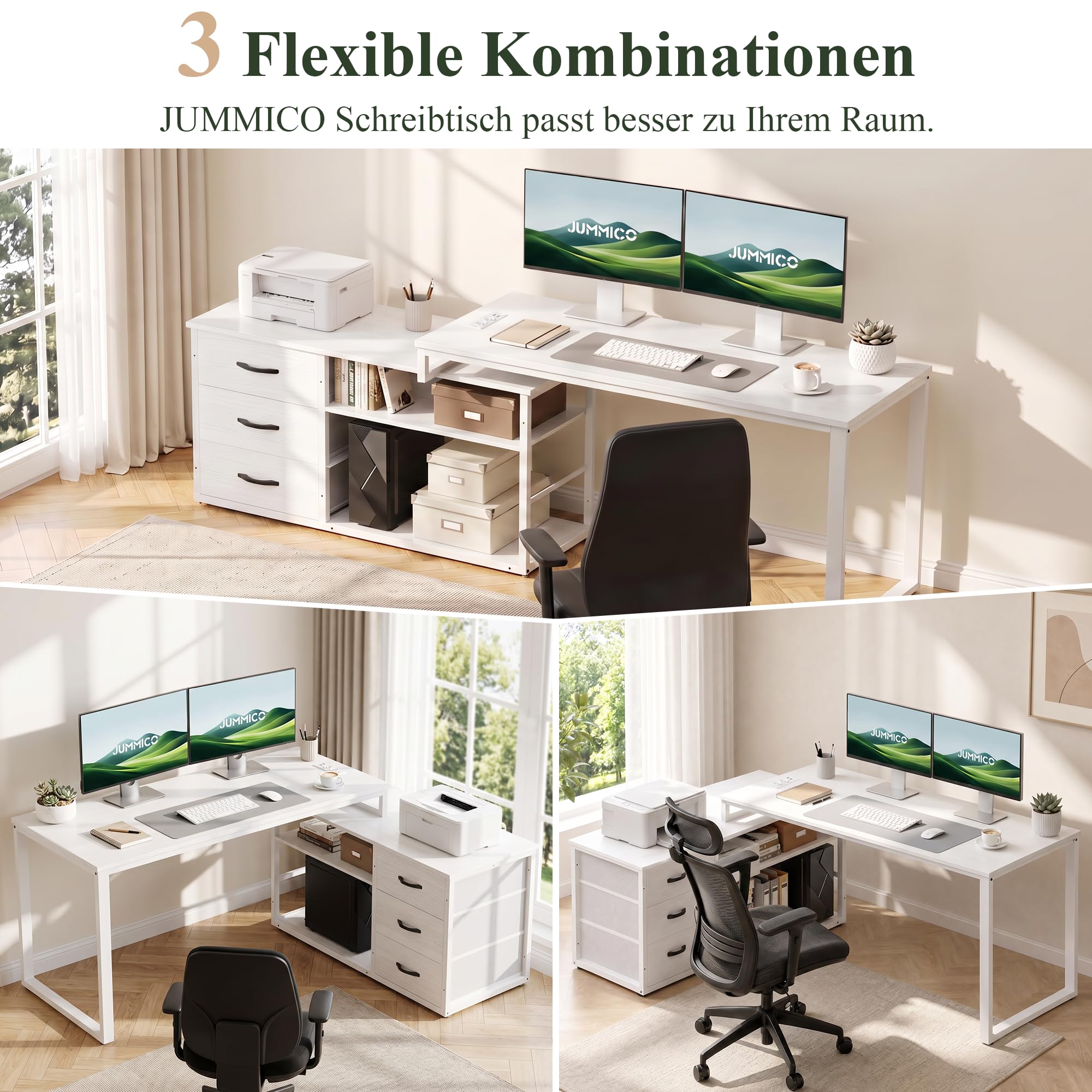 JUMMICO Schreibtisch Infinizon Series, 140 x 52 x 73,5(H) cm, Weiß