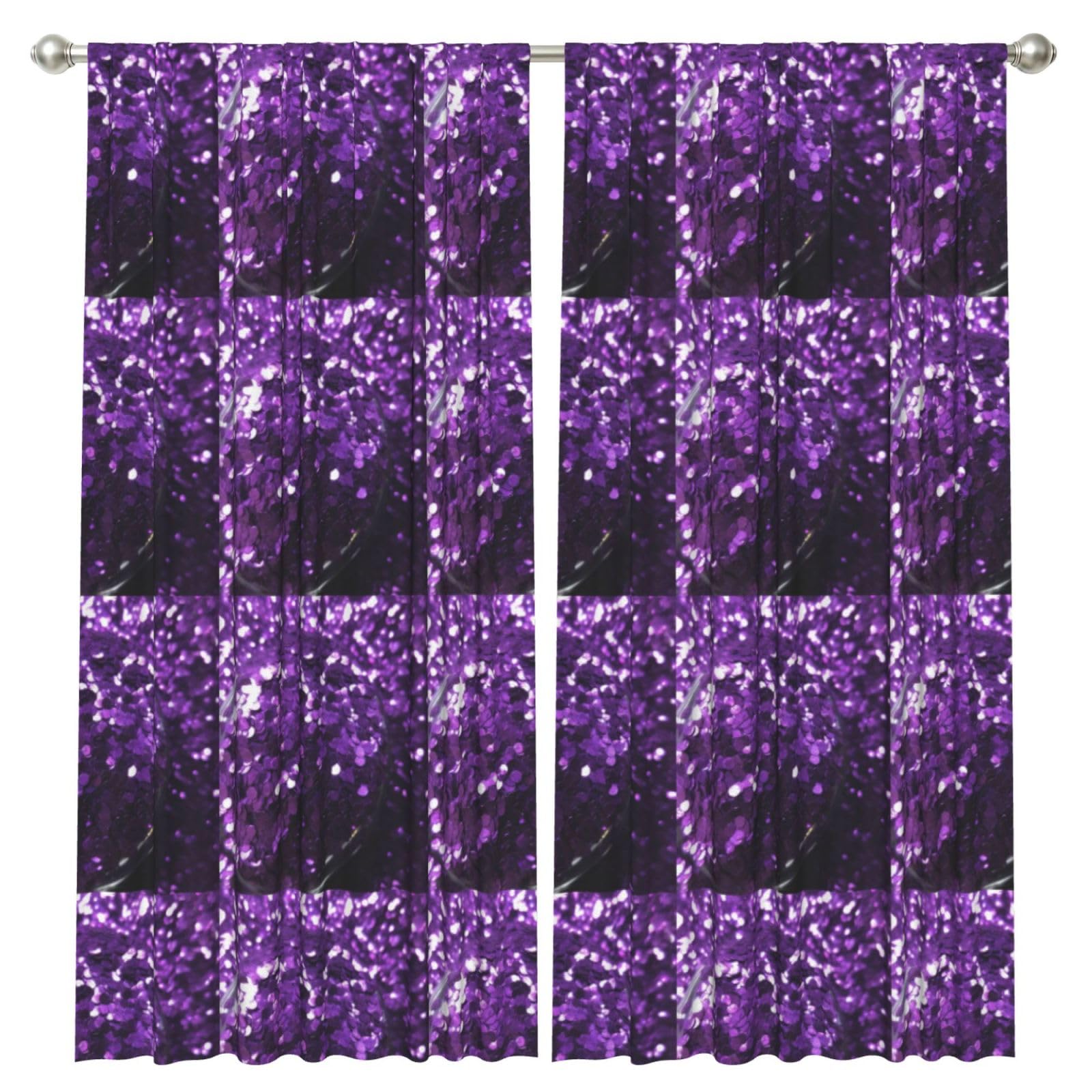 InOmak Beautiful Purple Glitter Print, 2 Panels Window Curtains 52 x 84 Inch Blackout Curtains for Living Room Bedroom
